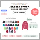 Editable Jerzees 996YR Color + Size Chart