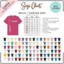 Editable Bella + Canvas 3001 Size + Color Chart