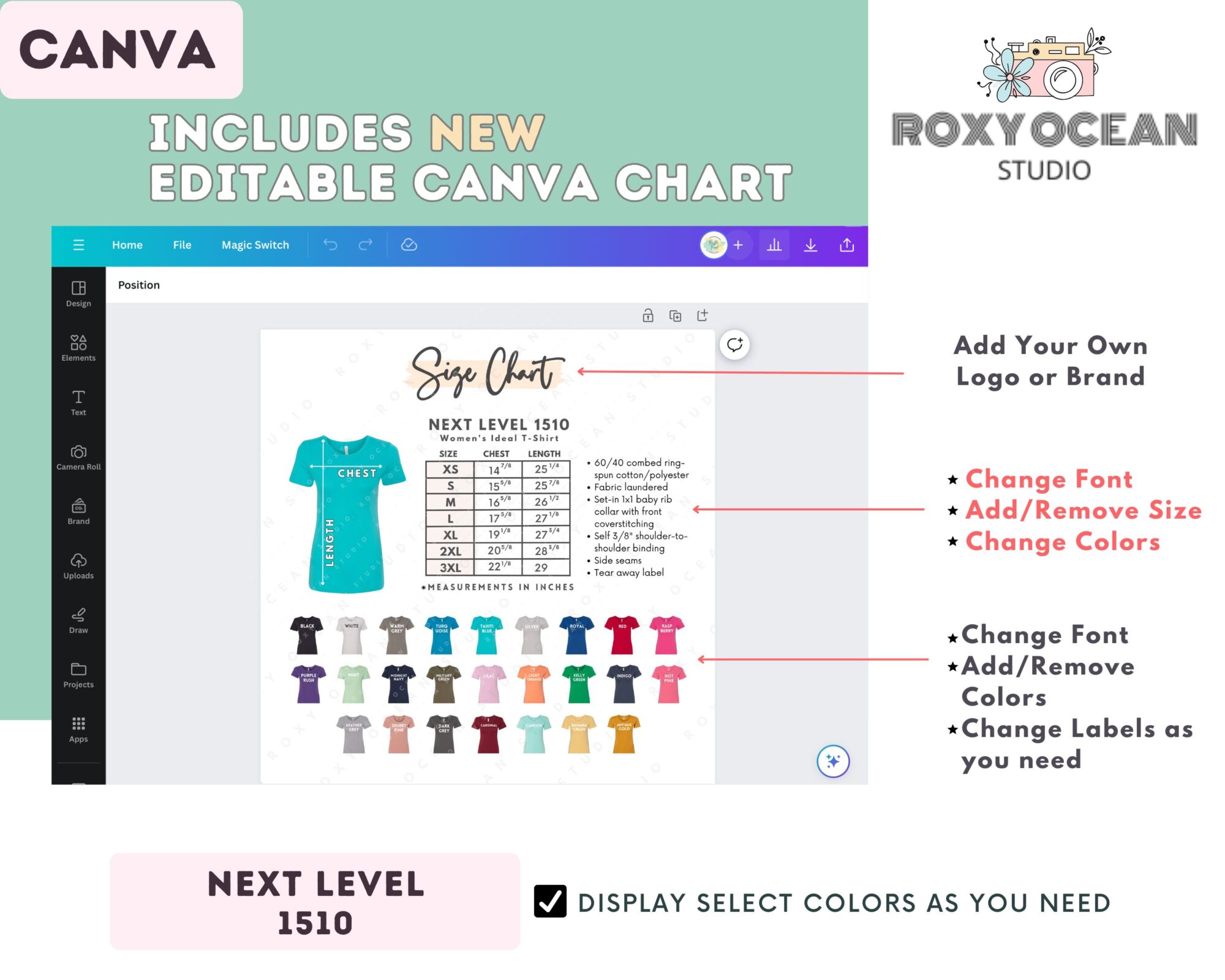 Editable Next Level 1510 Size + Color Chart - Image 2