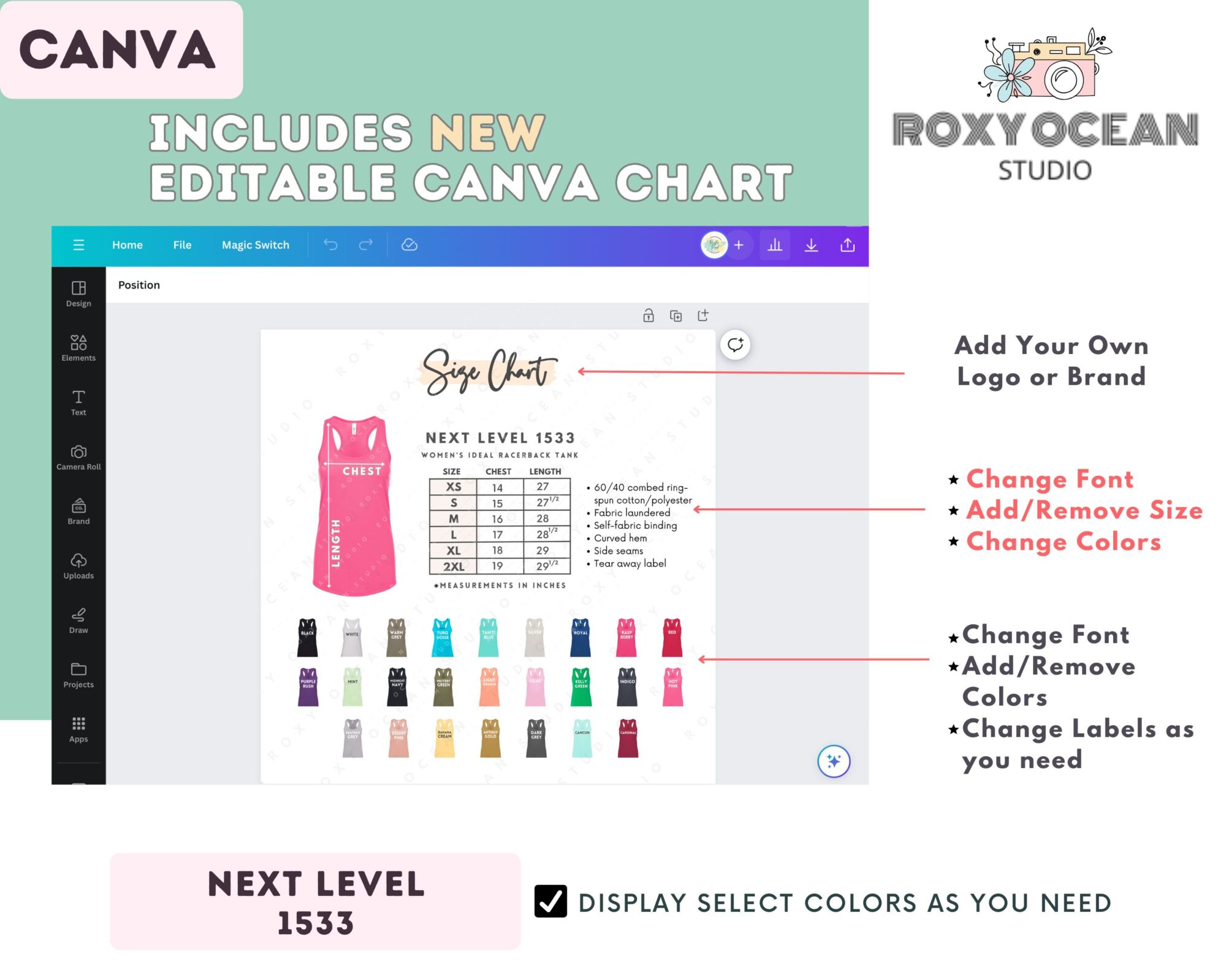 Editable Next Level 1533 Size + Color Chart - Image 2