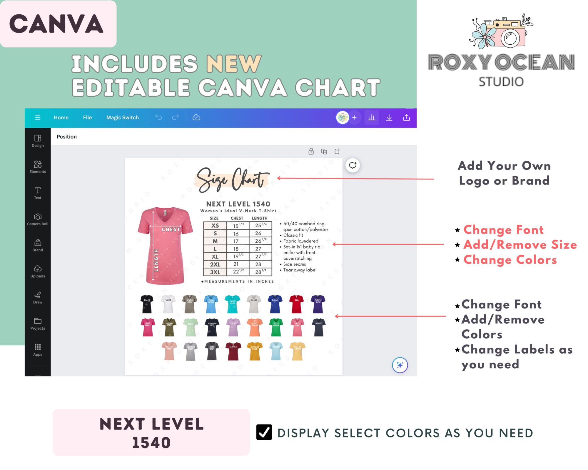 Editable Next Level 1540 Size + Color Chart - Image 2