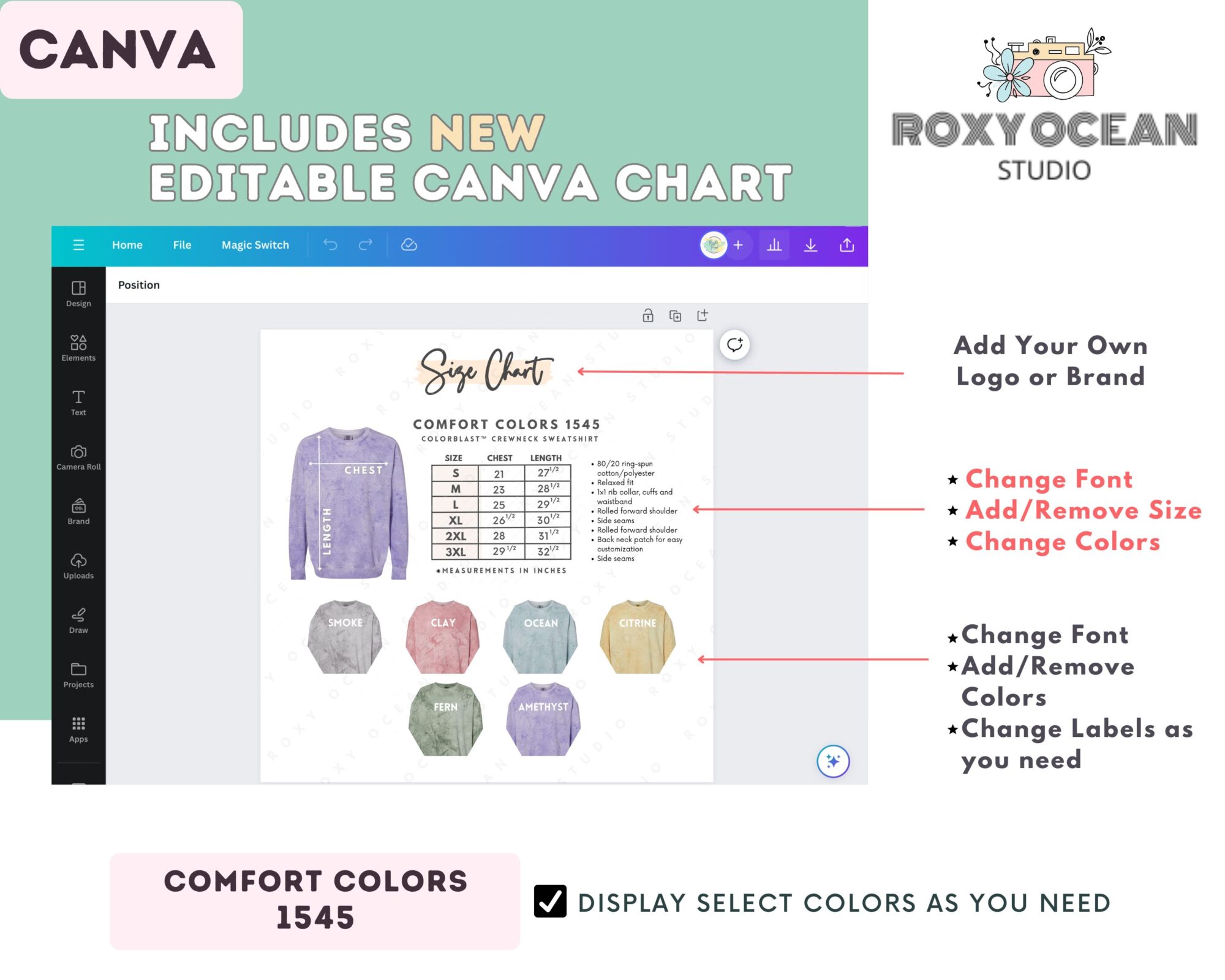 Editable Comfort Colors 1545 Size + Color Chart - Image 2