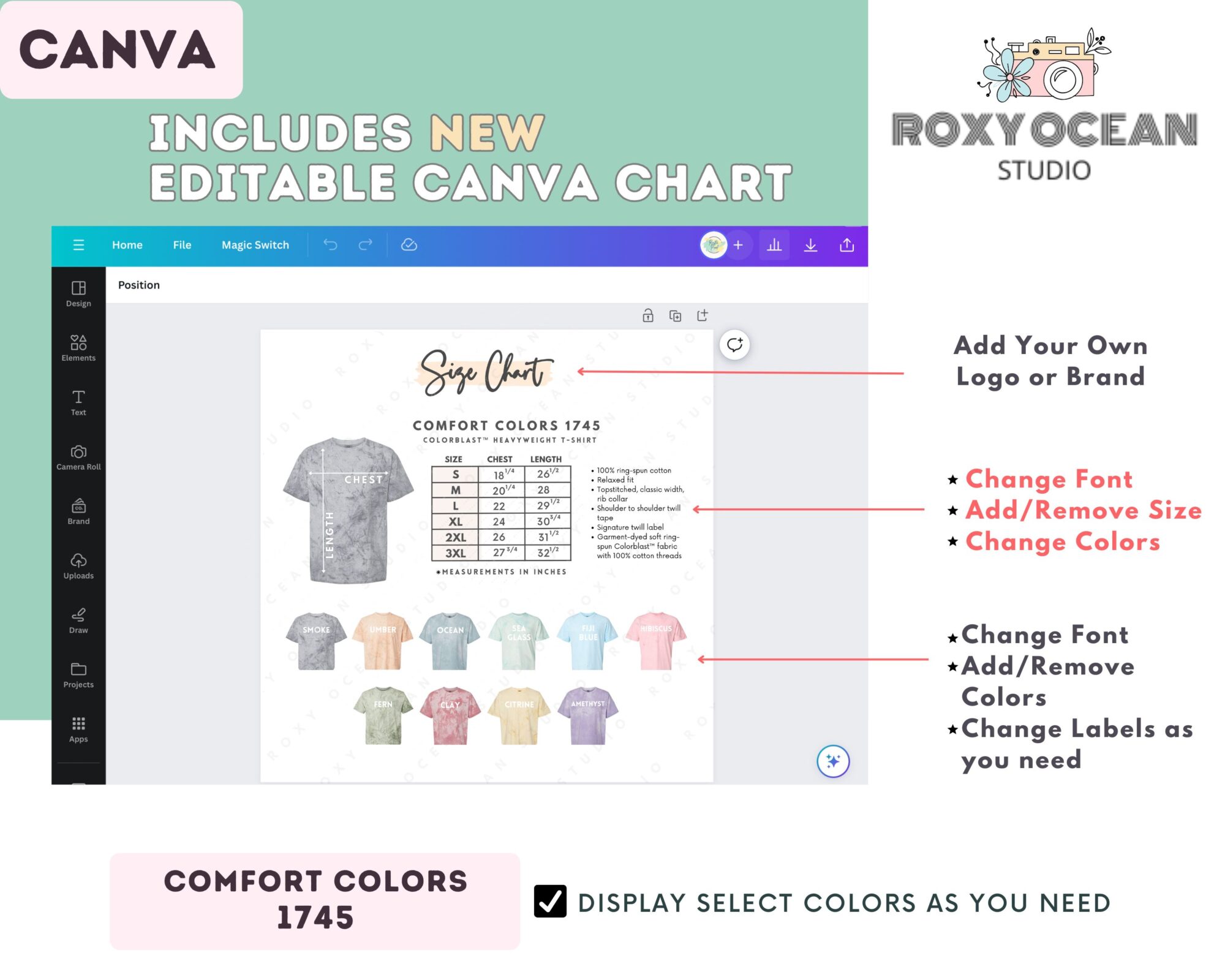 Editable Comfort Colors 1745 Size + Color Chart - Image 2