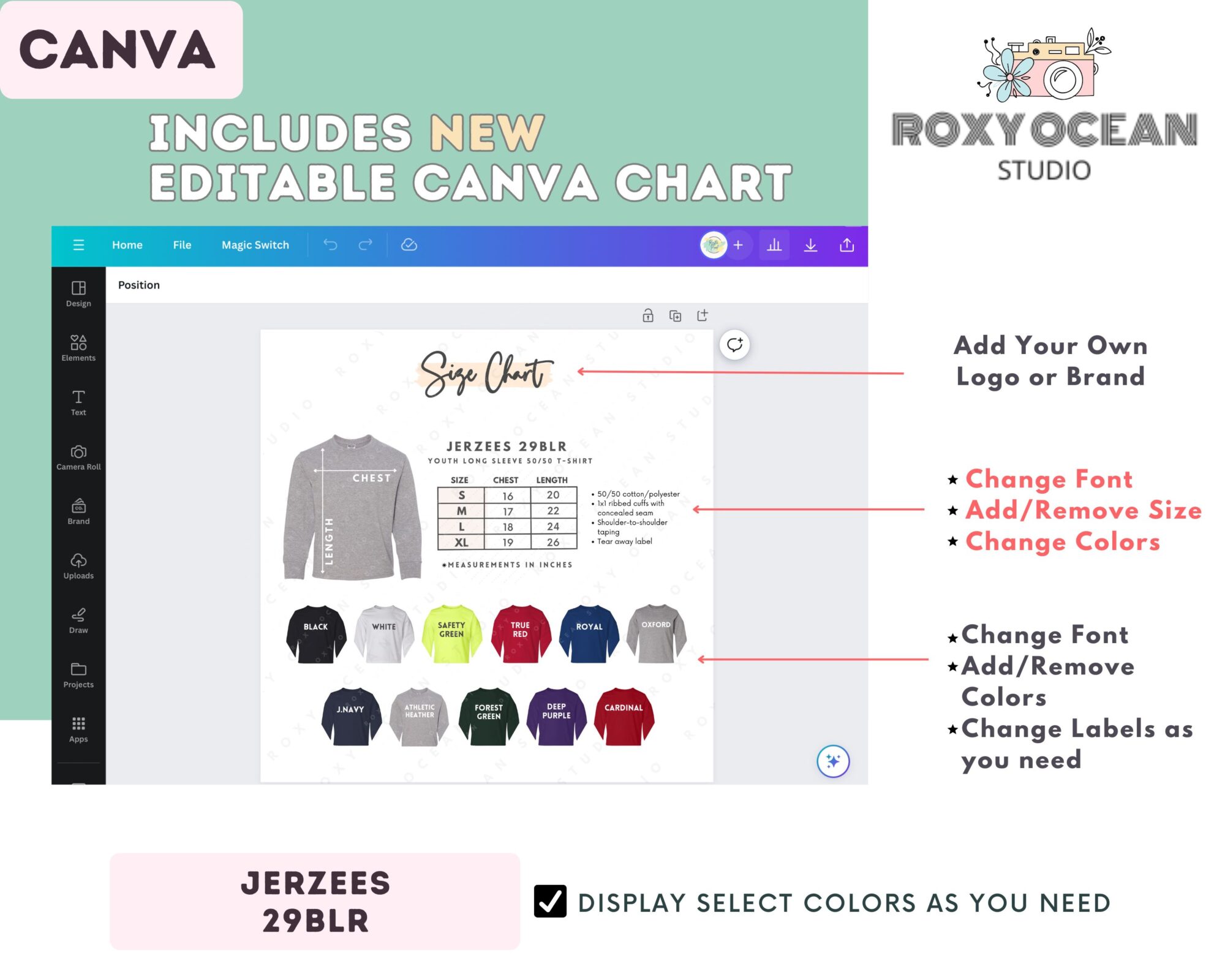 Editable Jerzees 29BLR Size + Color Chart - Image 2