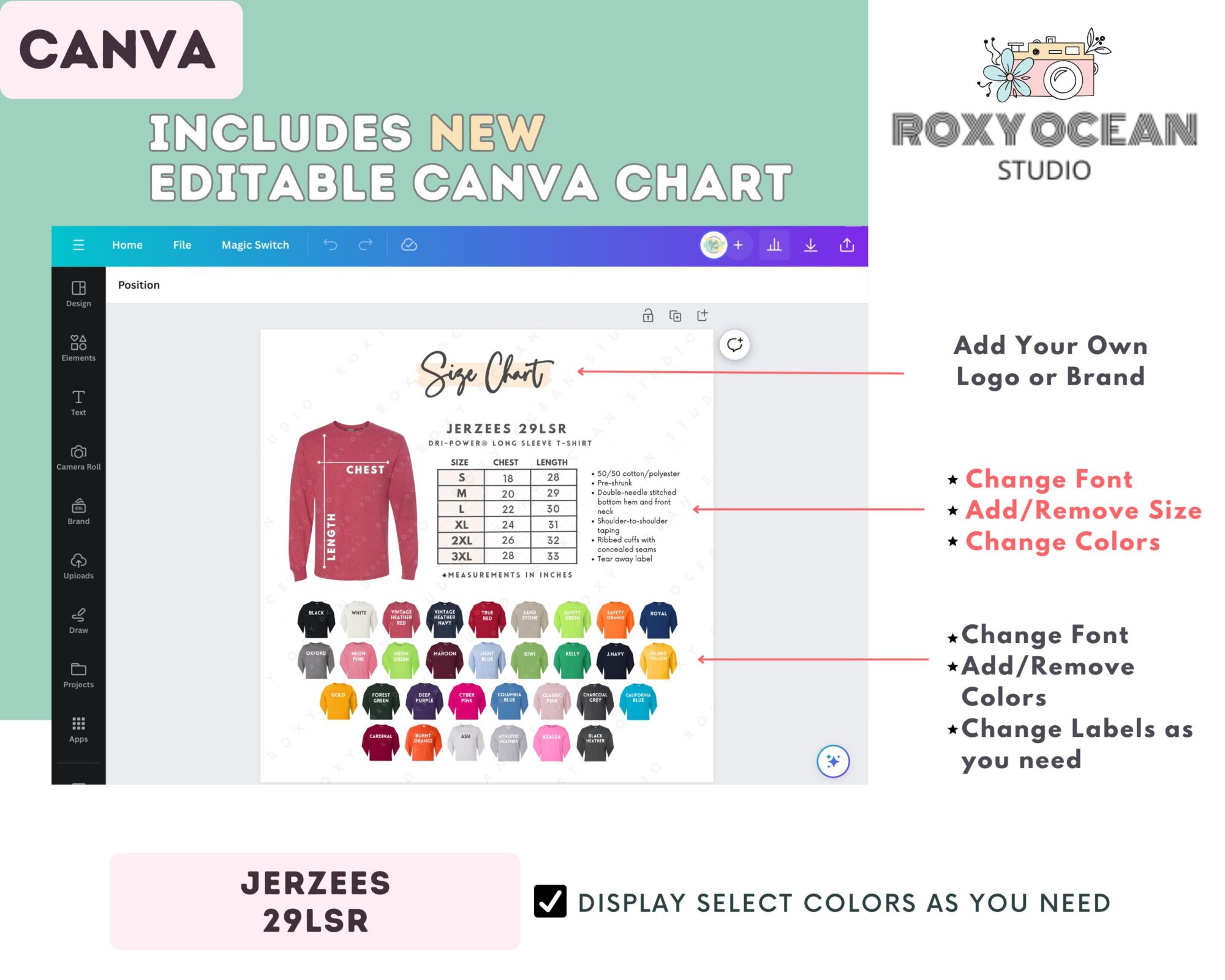 Editable Jerzees 29LSR Size + Color Chart - Image 2