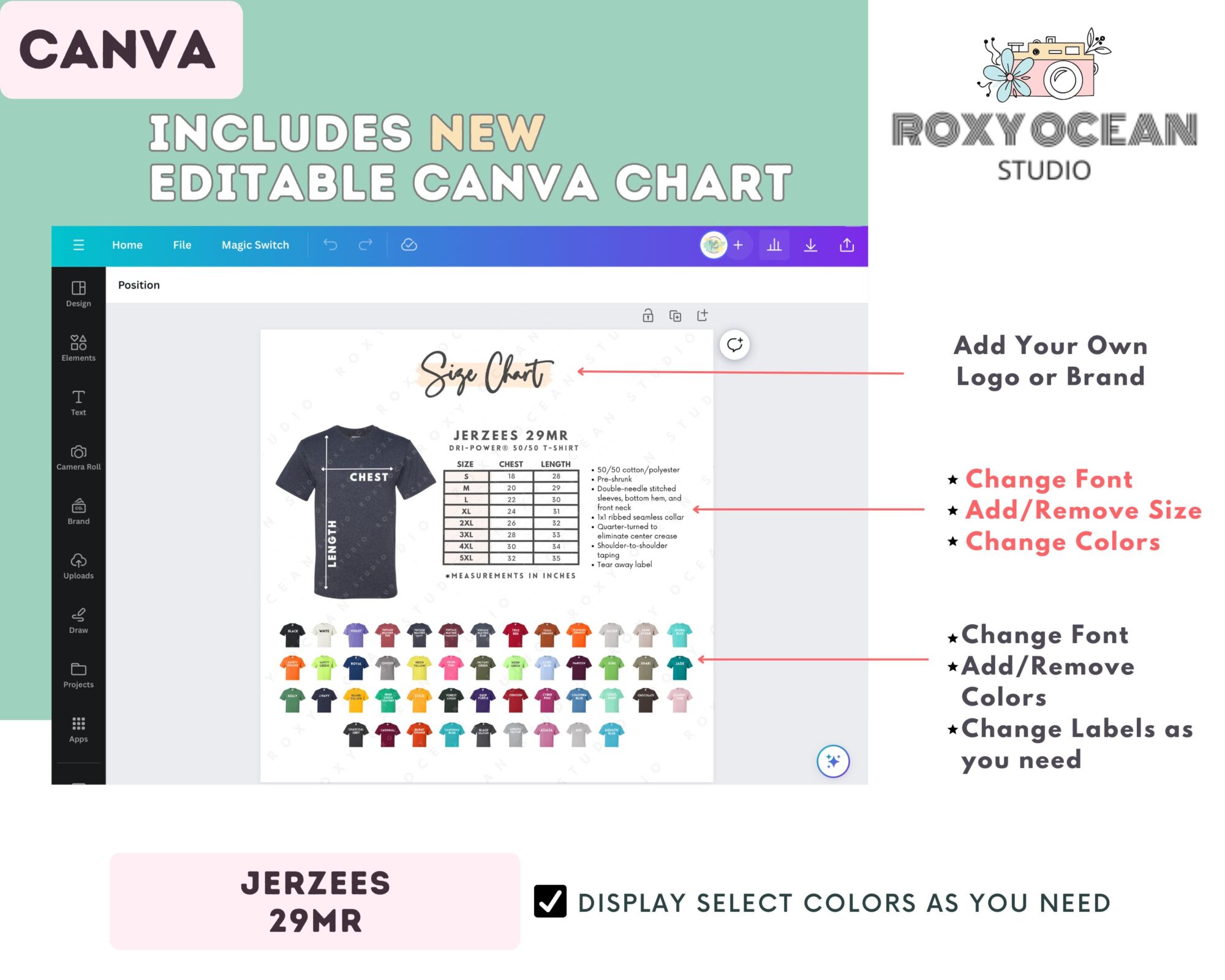 Editable Jerzees 29MR Size + Color Chart - Image 2