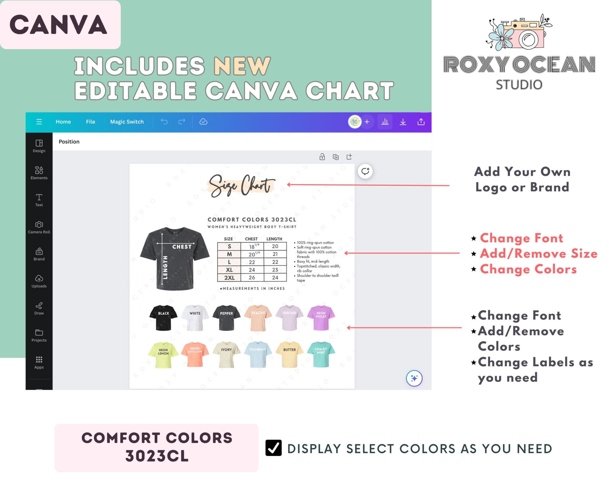 Editable Comfort Colors 3023CL Size + Color Chart - Image 2