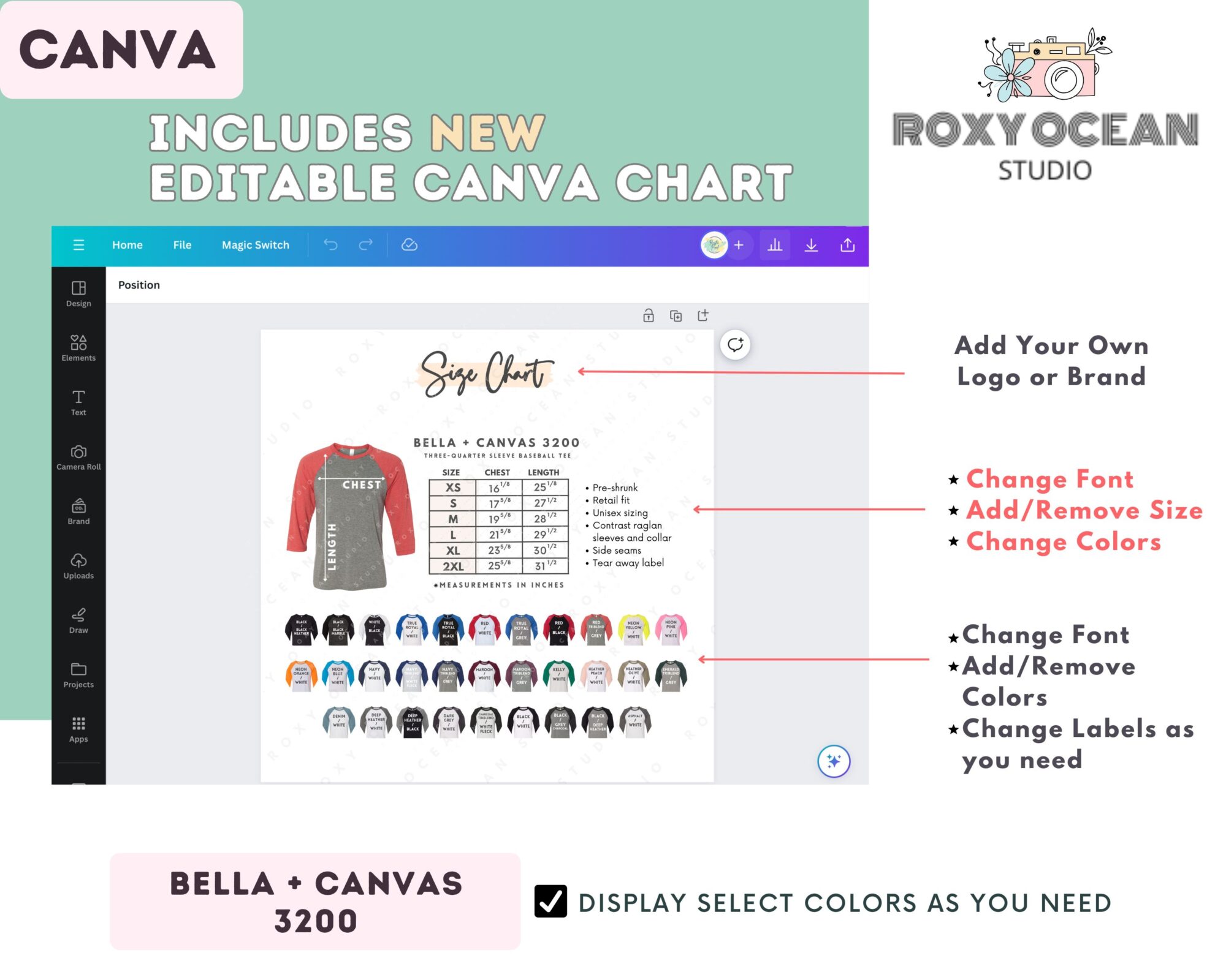 Editable Bella Canvas 3200 Size + Color Chart - Image 2