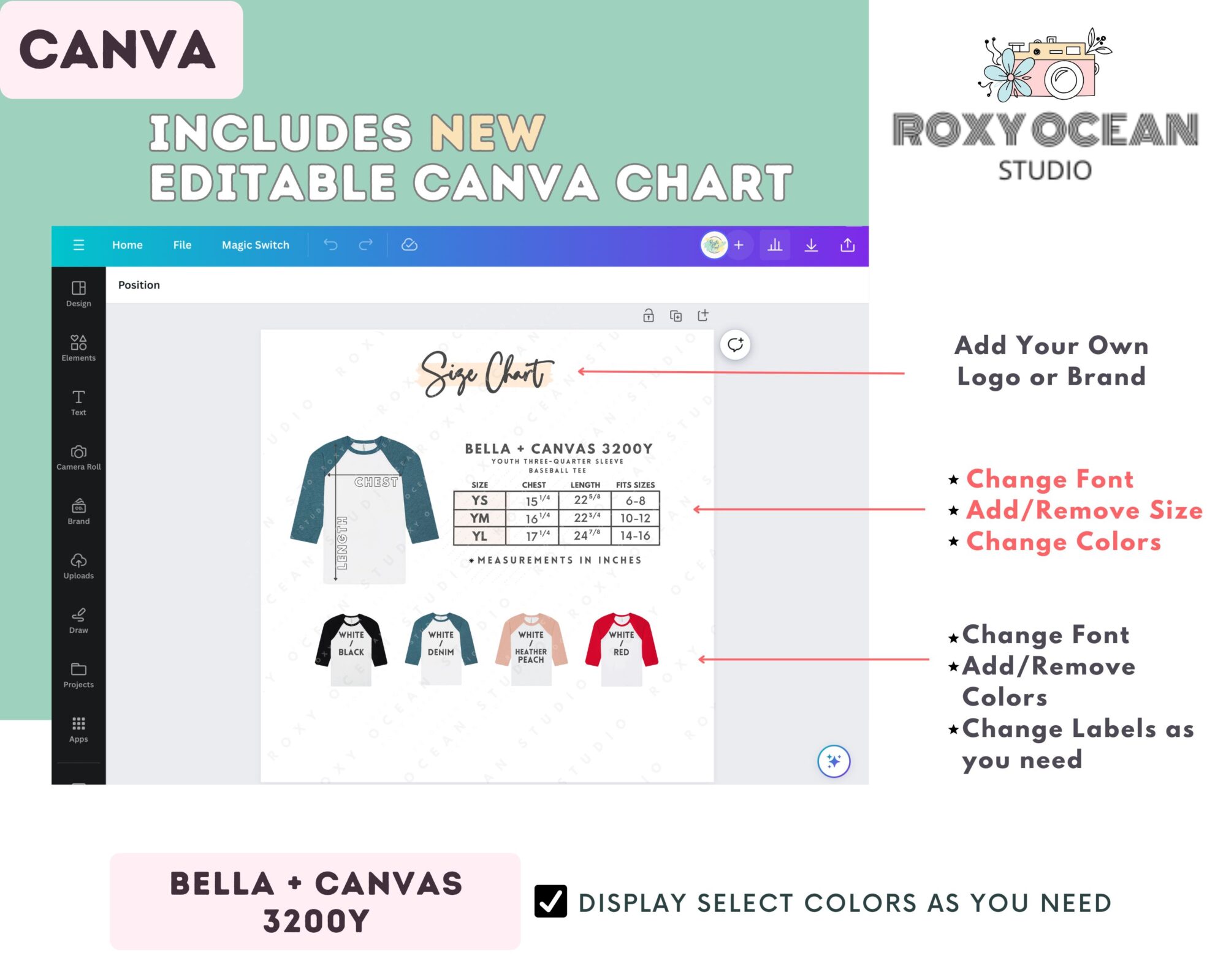 Editable Bella Canvas 3200Y Size + Color Chart - Image 2