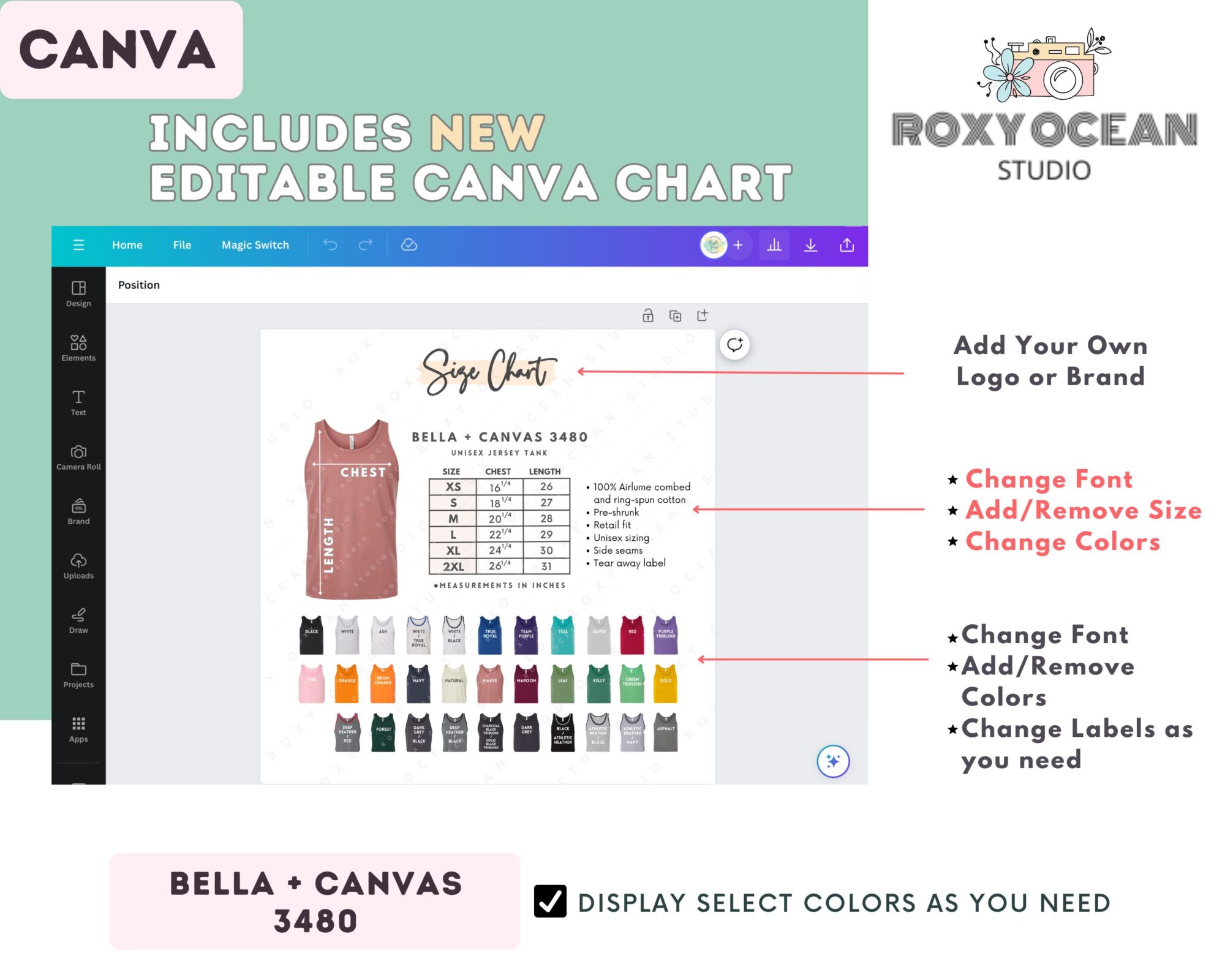 Editable Bella Canvas 3480 Size + Color Chart - Image 2