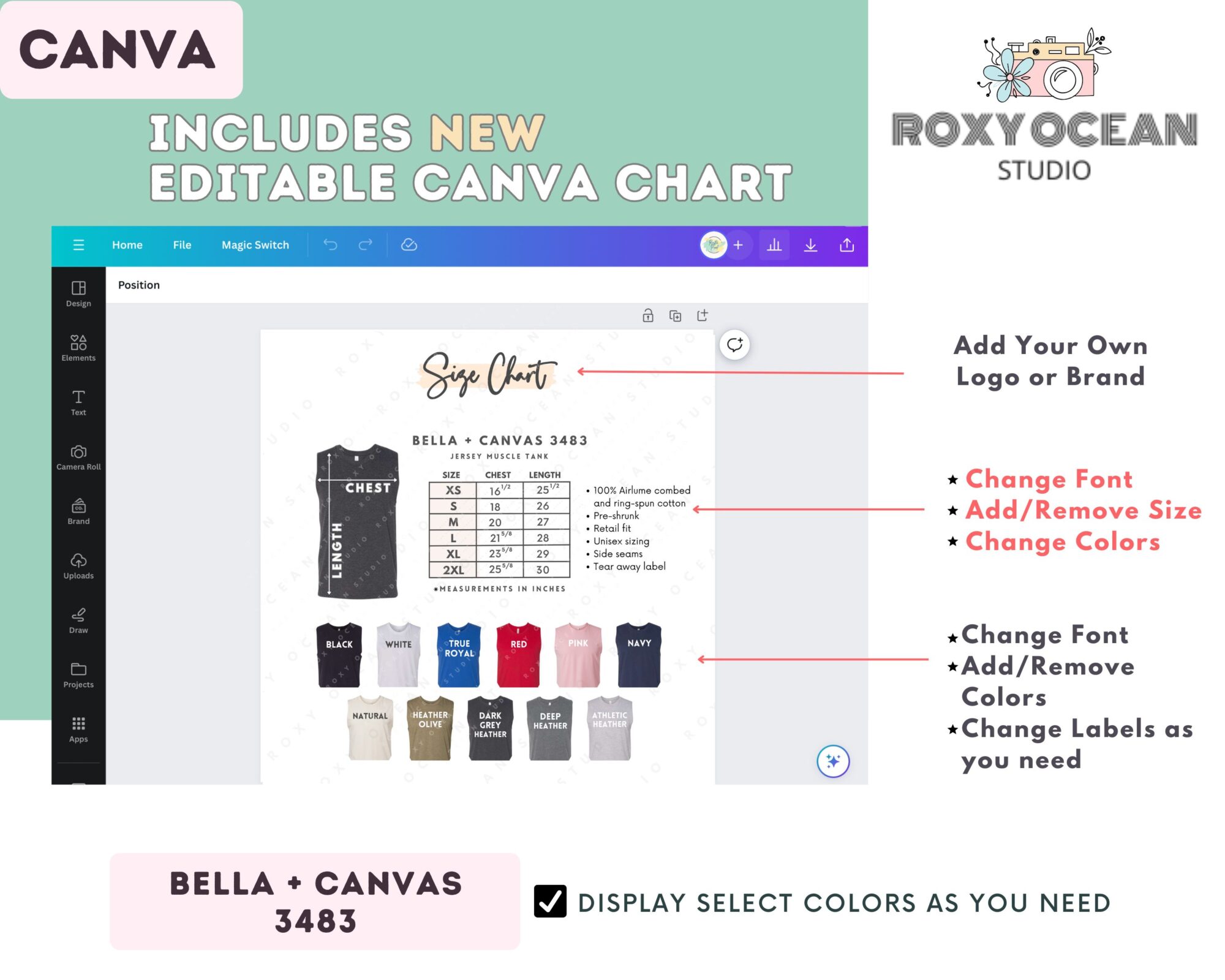 Editable Bella Canvas 3483 Size + Color Chart - Image 2