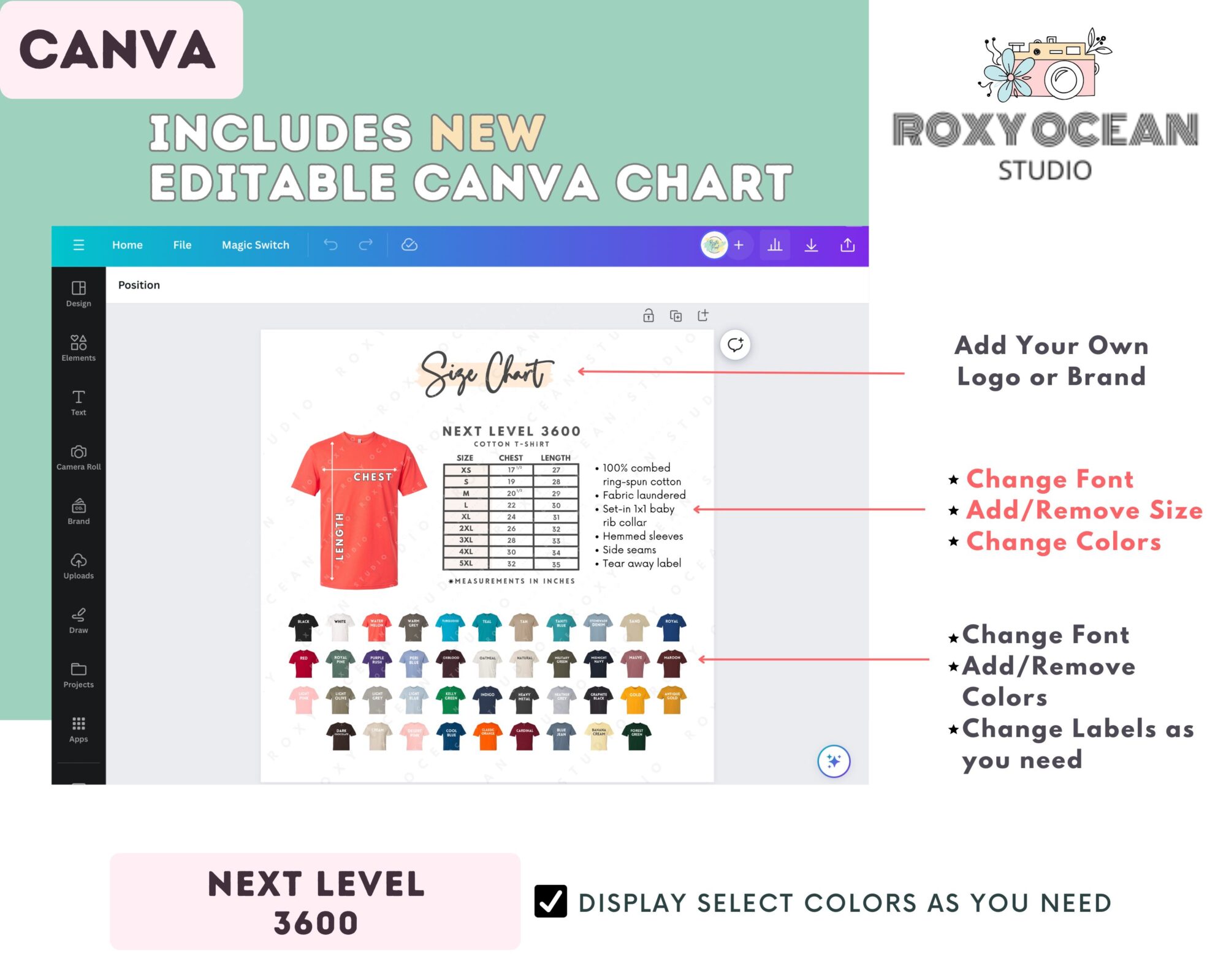 Editable Next Level 3600 Size + Color Chart - Image 2