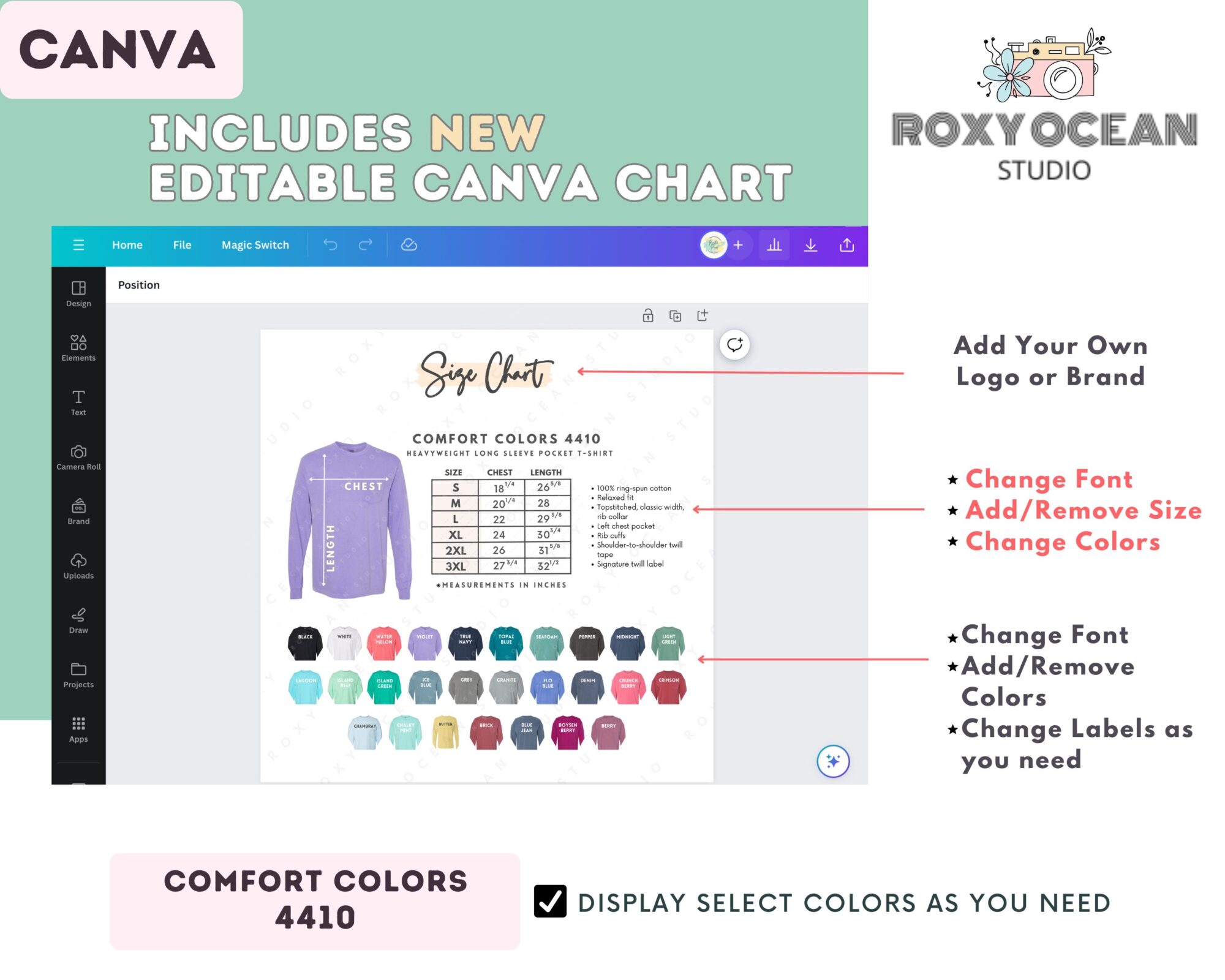 Editable Comfort Colors 4410 Size + Color Chart - Image 2