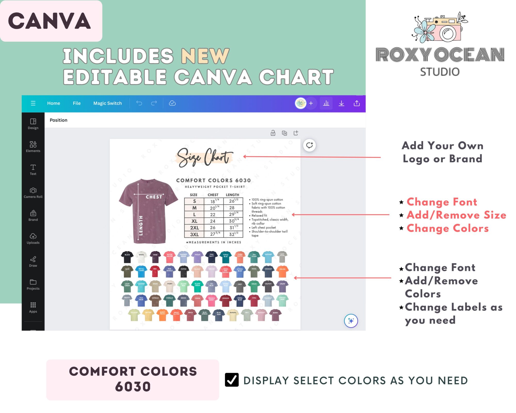 Editable Comfort Colors 6030 Size + Color Chart - Image 2