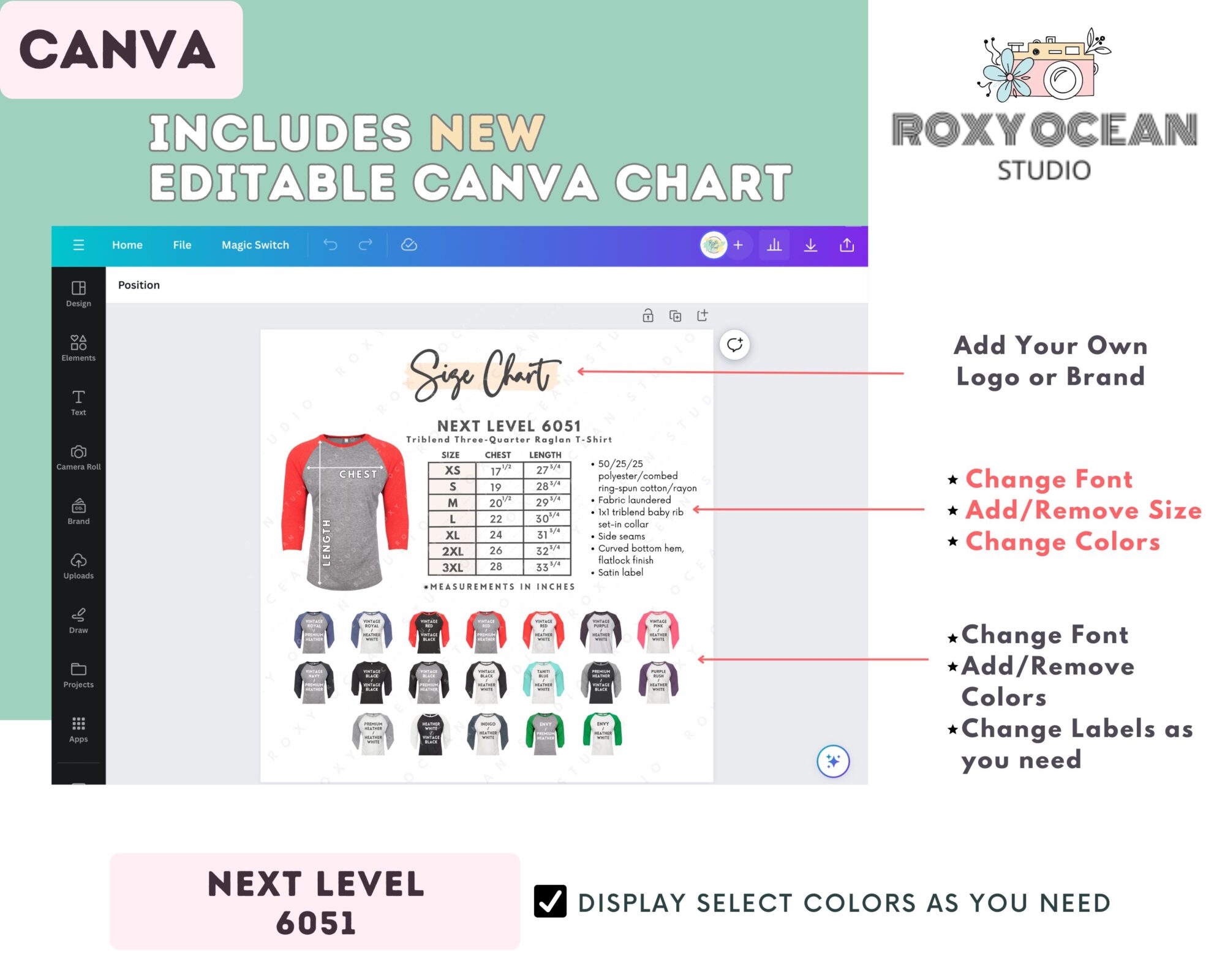 Editable Next Level 6051 Size + Color Chart - Image 2