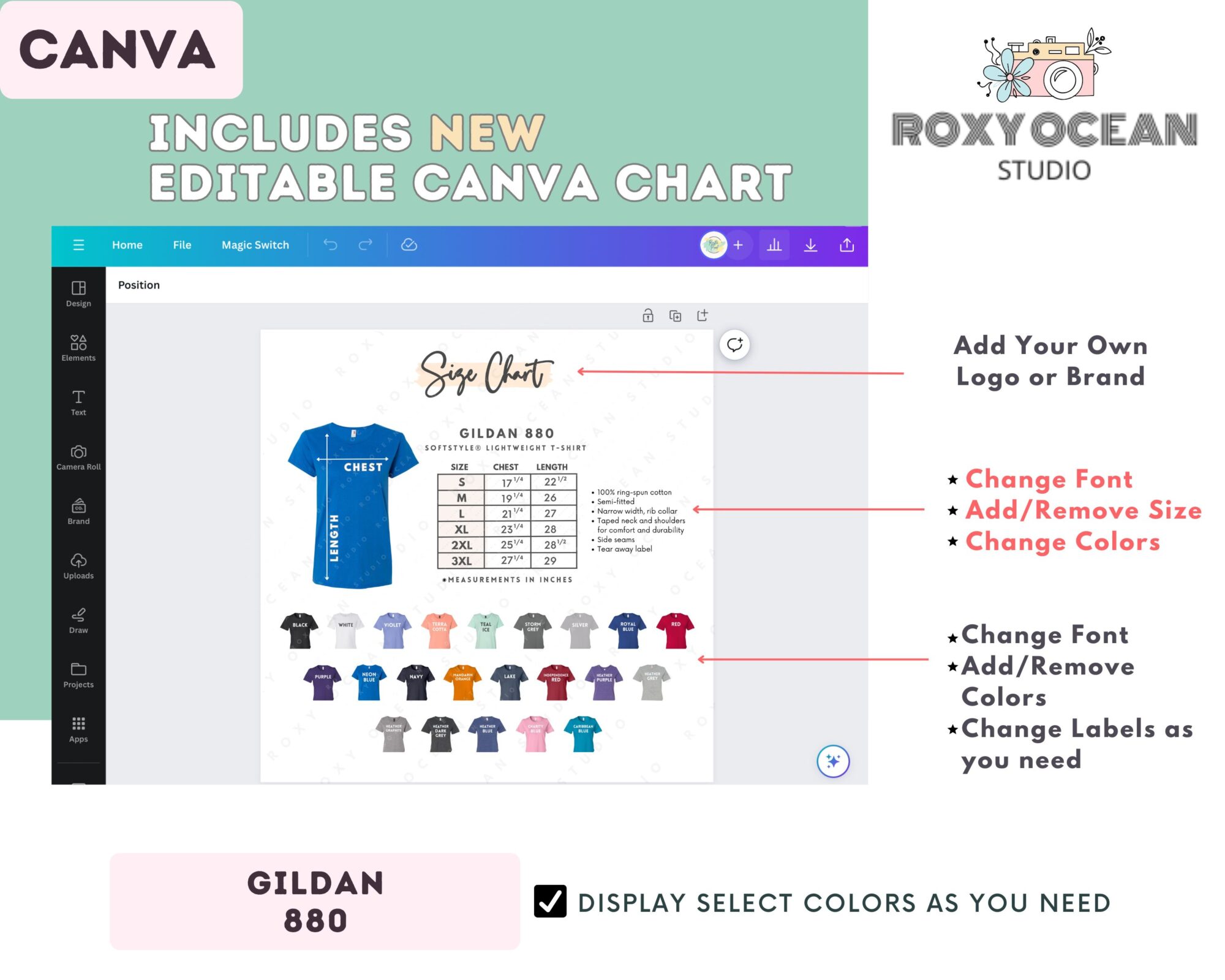 Editable Gildan 880 Size + Color Chart - Image 2