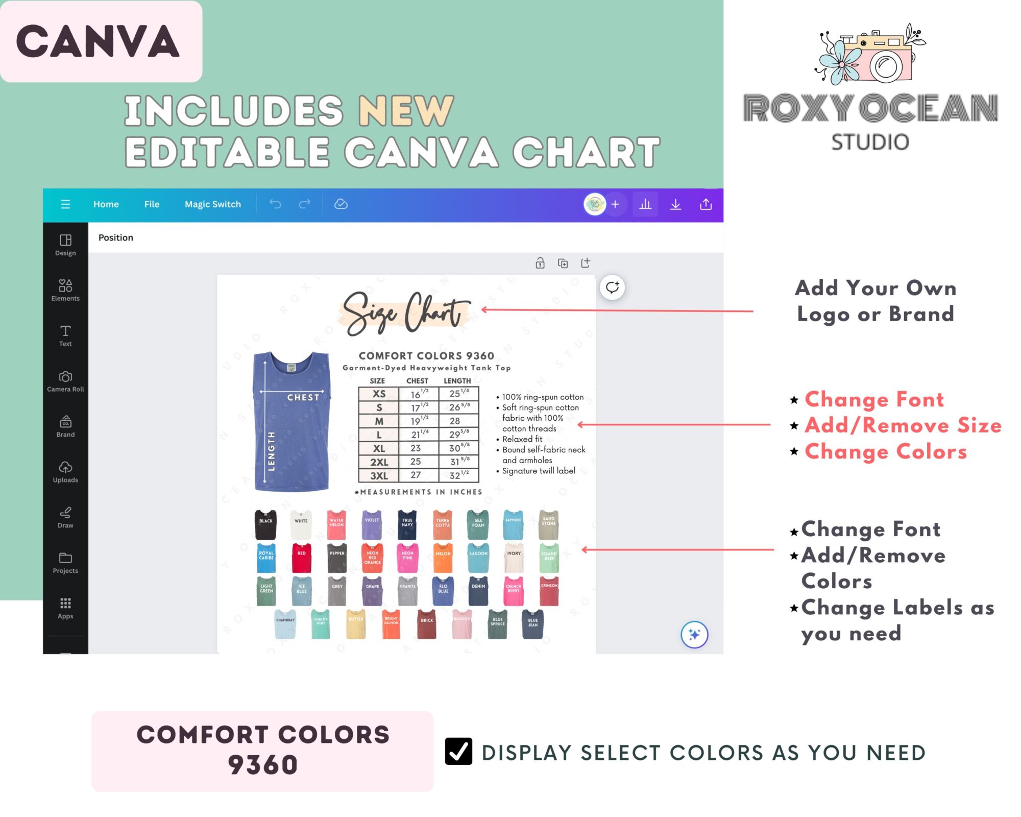 Editable Comfort Colors 9360 Size + Color Chart - Image 2