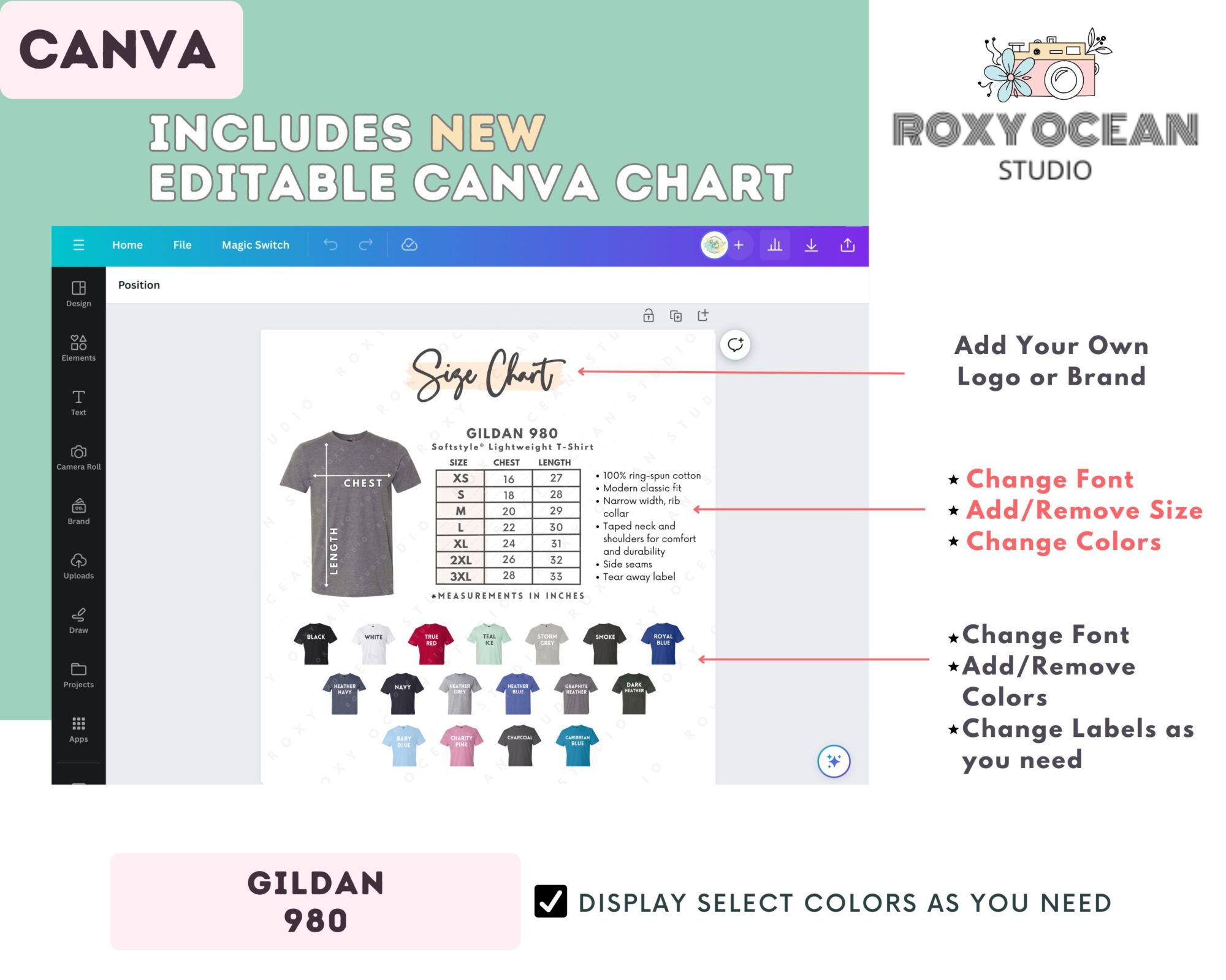 Editable Gildan 980 Size + Color Chart - Image 2