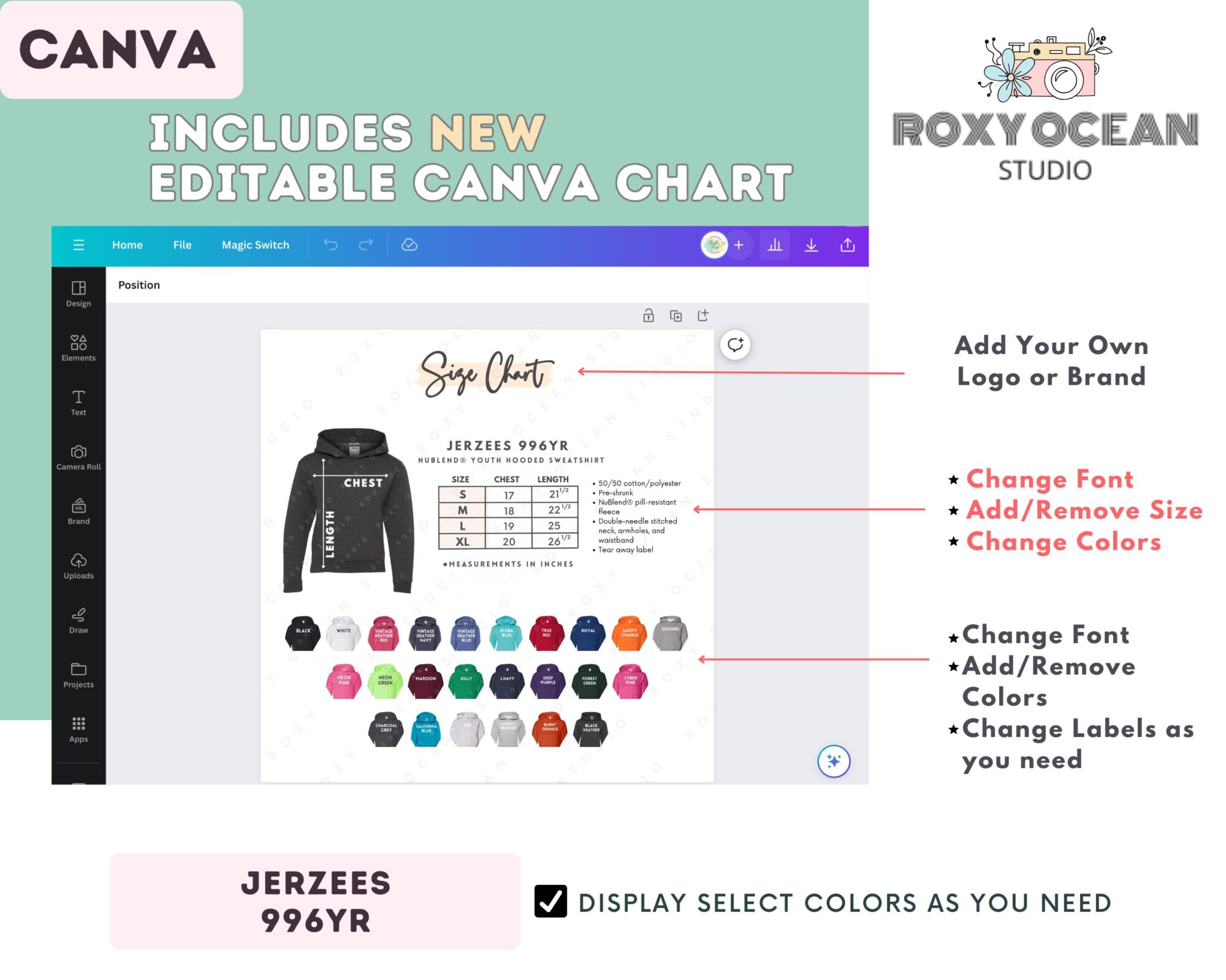 Editable Jerzees 996YR Size + Color Chart - Image 2