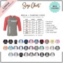 Editable Bella Canvas 3200 Size + Color Chart