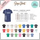 Editable Bella Canvas 3413Y Size + Color Chart