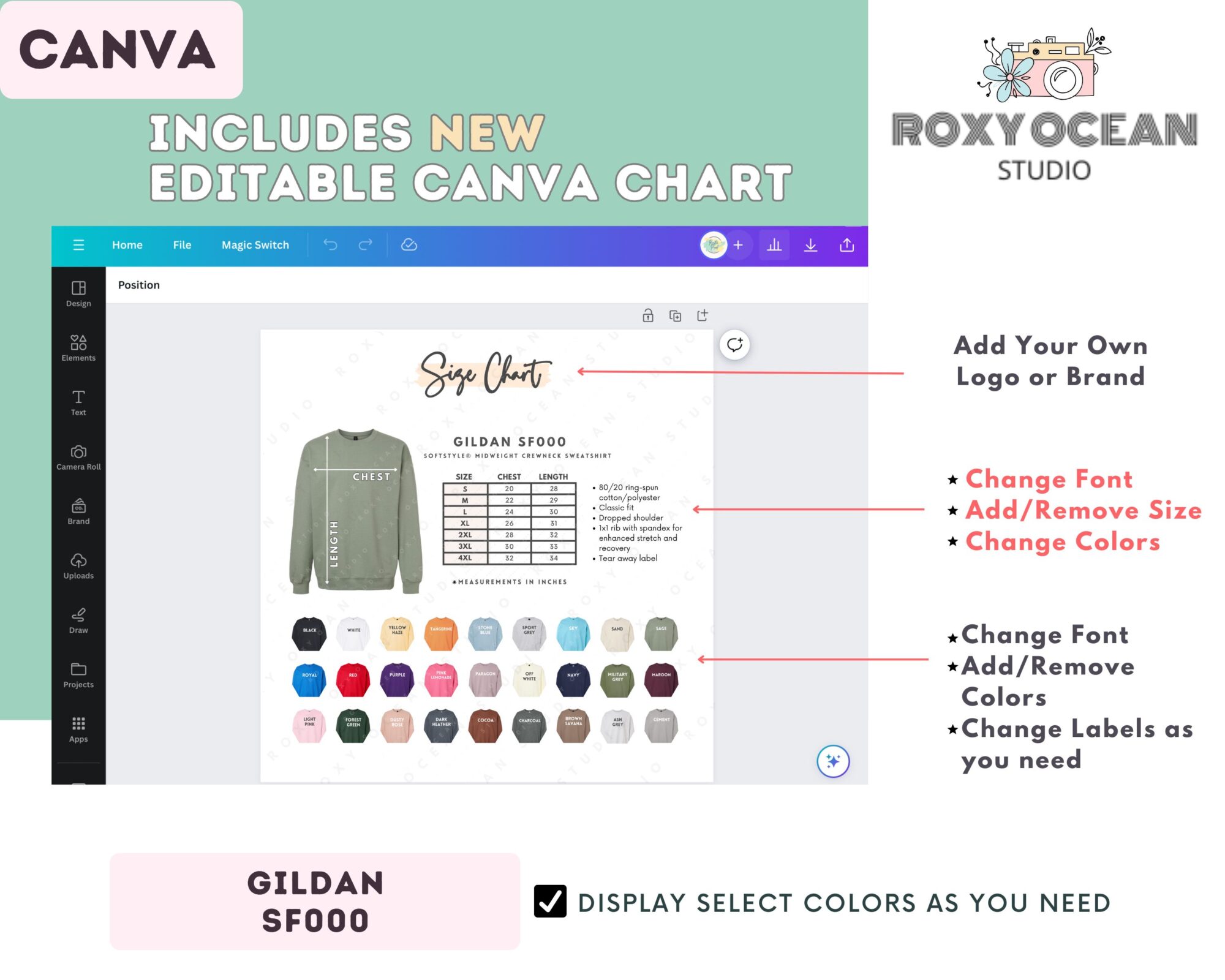 Editable Gildan SF000 Size + Color Chart - Image 2