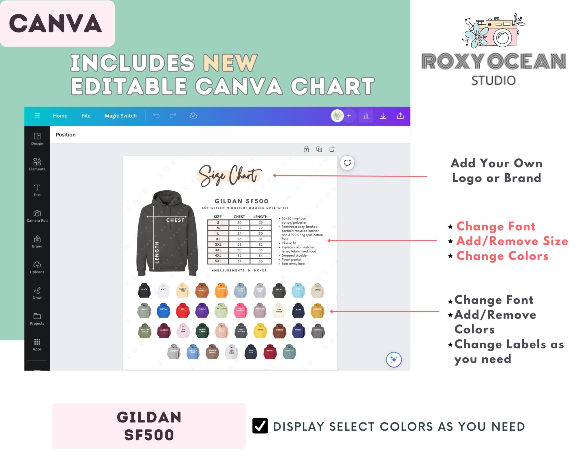 Editable Gildan SF500 Size + Color Chart - Image 2