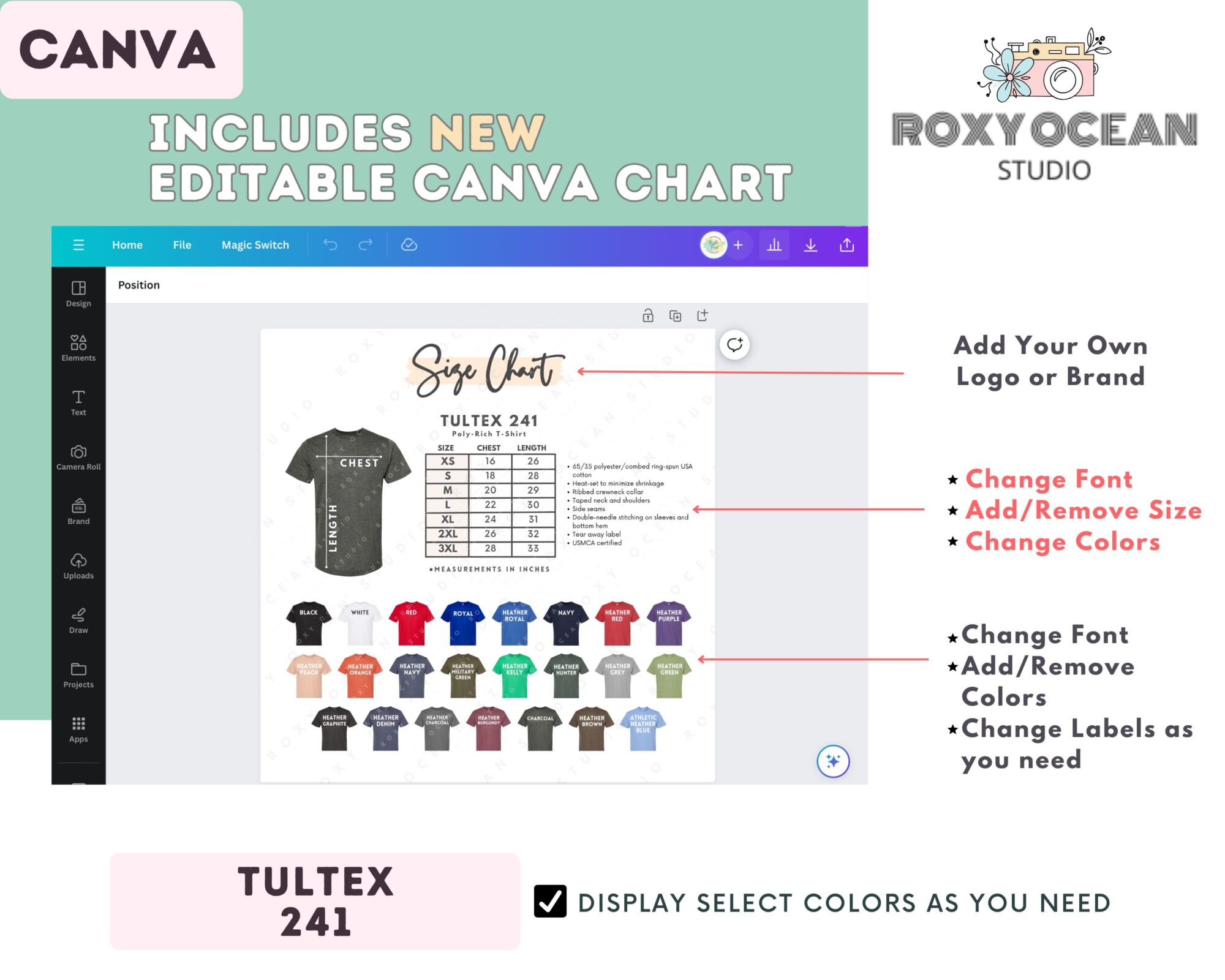 Editable Tultex 241 Size + Color Chart - Image 2