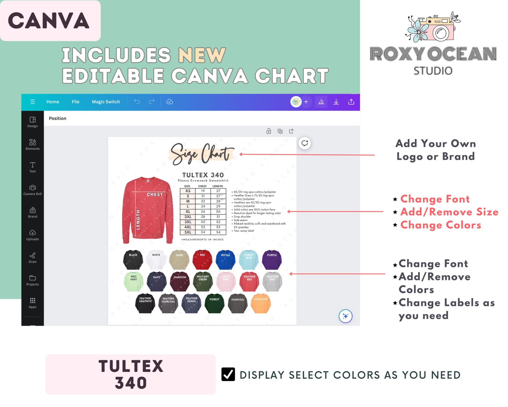 Editable Tultex 340 Size + Color Chart - Image 2