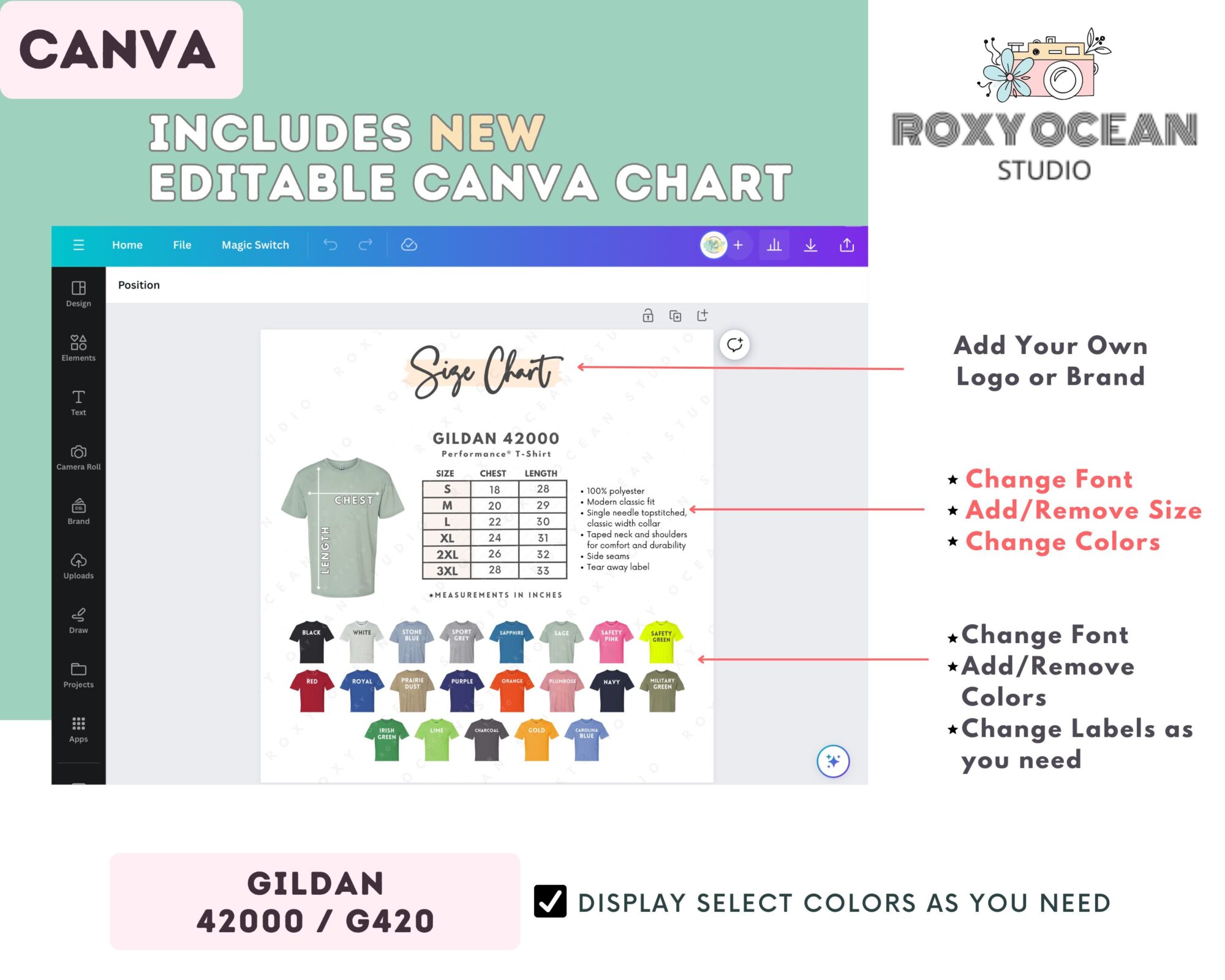 Editable Gildan 42000 Size + Color Chart - Image 2