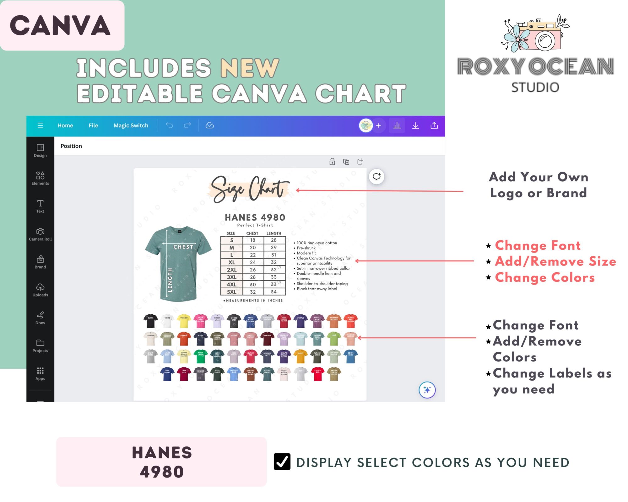 Editable Hanes 4980 Size + Color Chart - Image 2