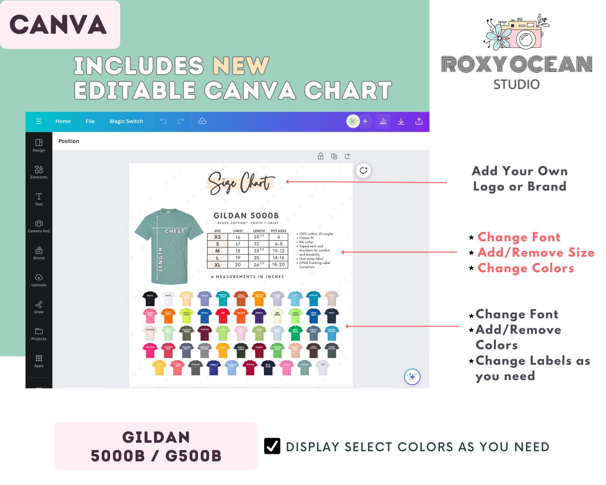 Editable Gildan 5000B Size + Color Chart - Image 2