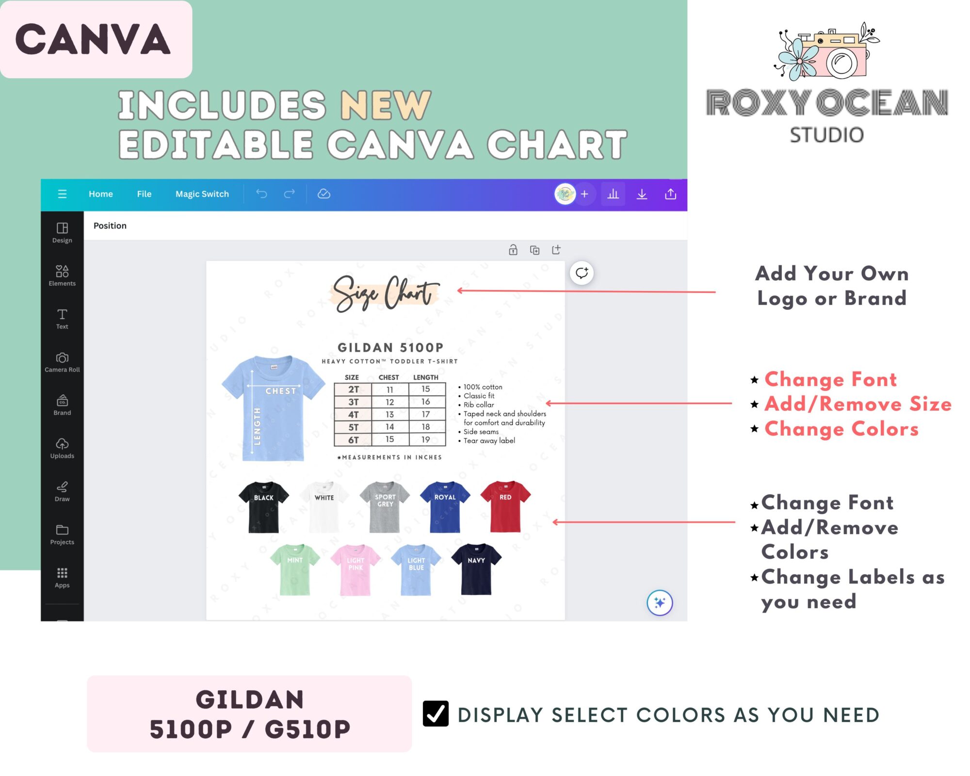 Editable Gildan 5100P Size + Color Chart - Image 2