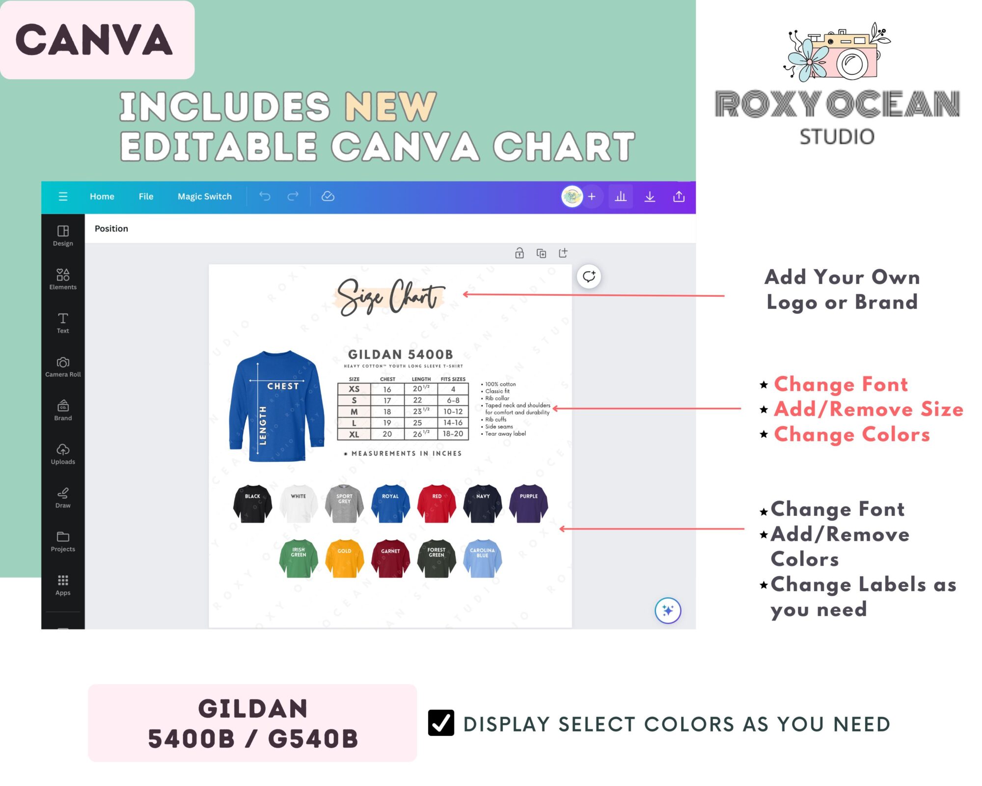 Editable Gildan 5400B Size + Color Chart - Image 2