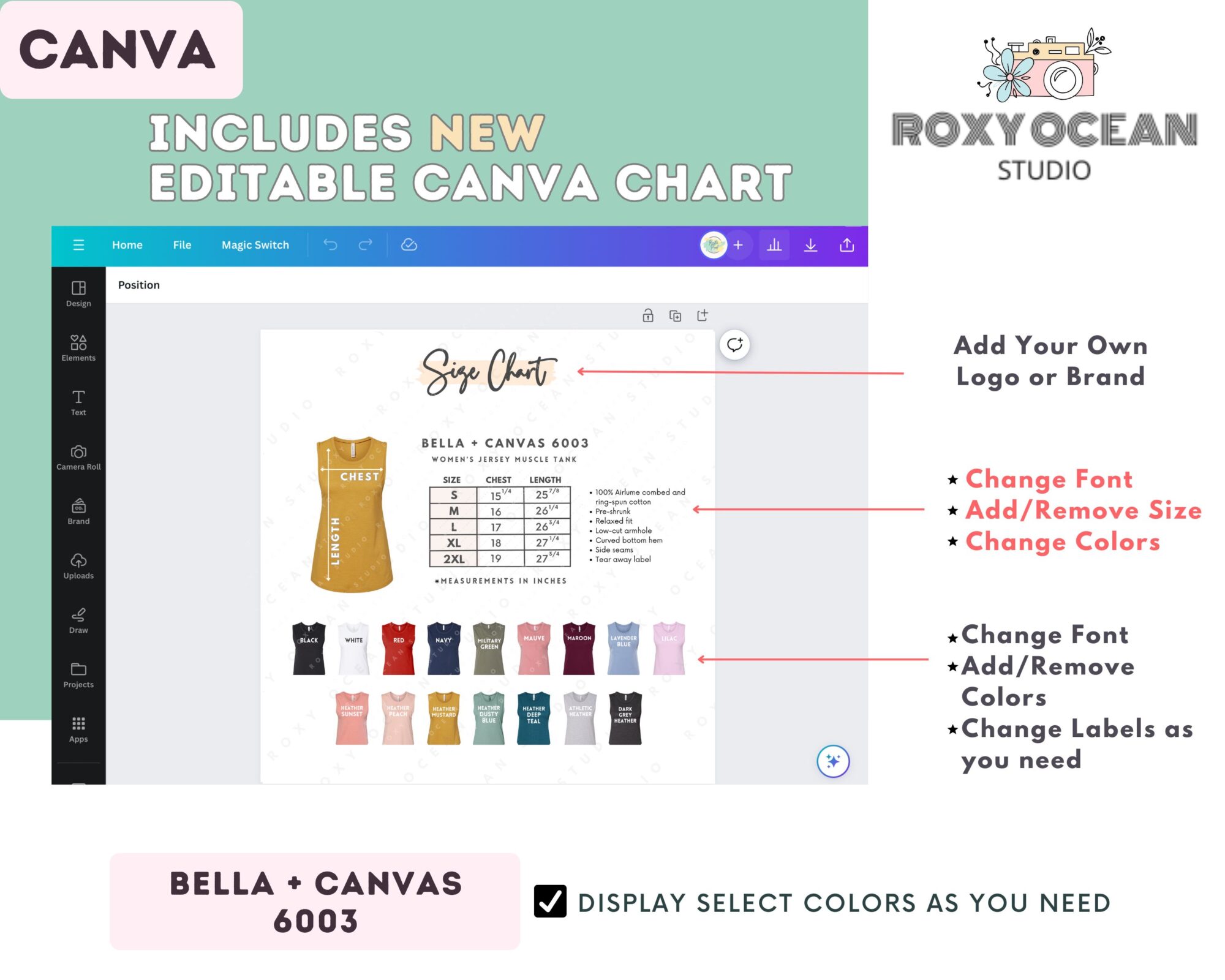 Editable Bella Canvas 6003 Size + Color Chart - Image 2