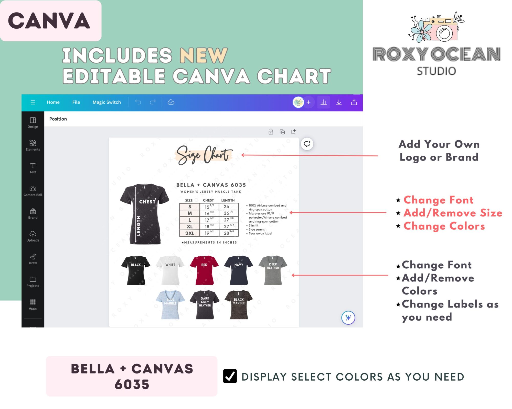 Editable Bella Canvas 6035 Size + Color Chart - Image 2