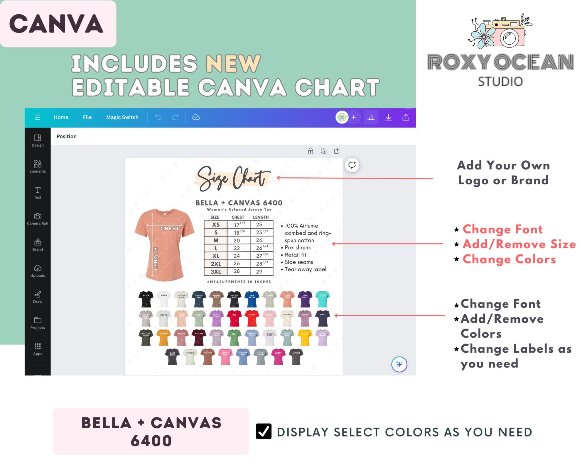 Editable Bella Canvas 6400 Size + Color Chart - Image 2