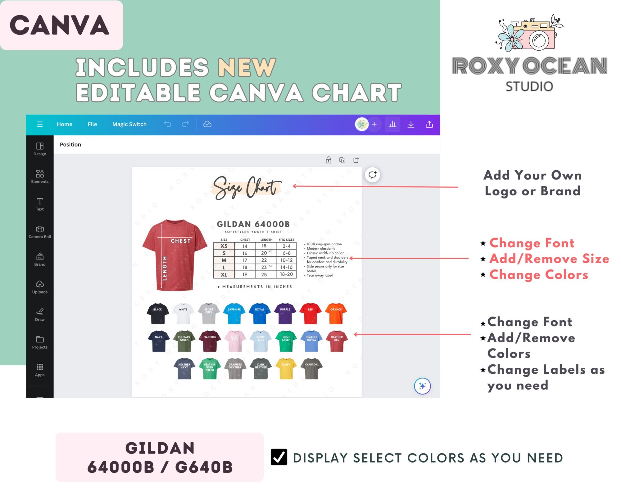 Editable Gildan 64000B Size + Color Chart - Image 2