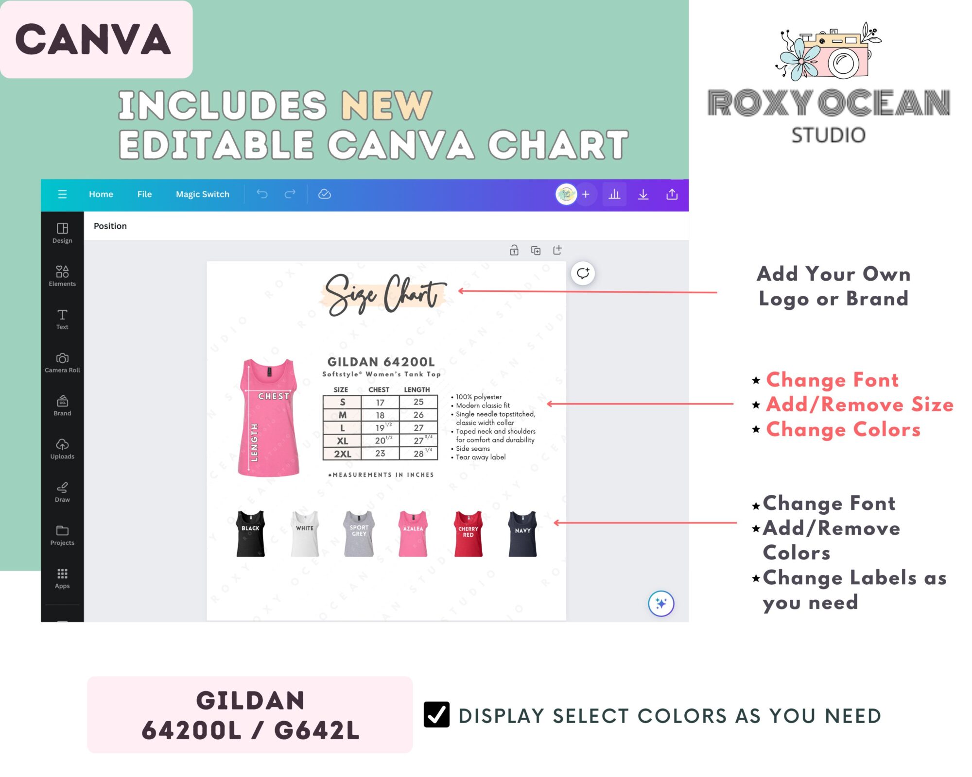 Editable Gildan 64200L Size + Color Chart - Image 2