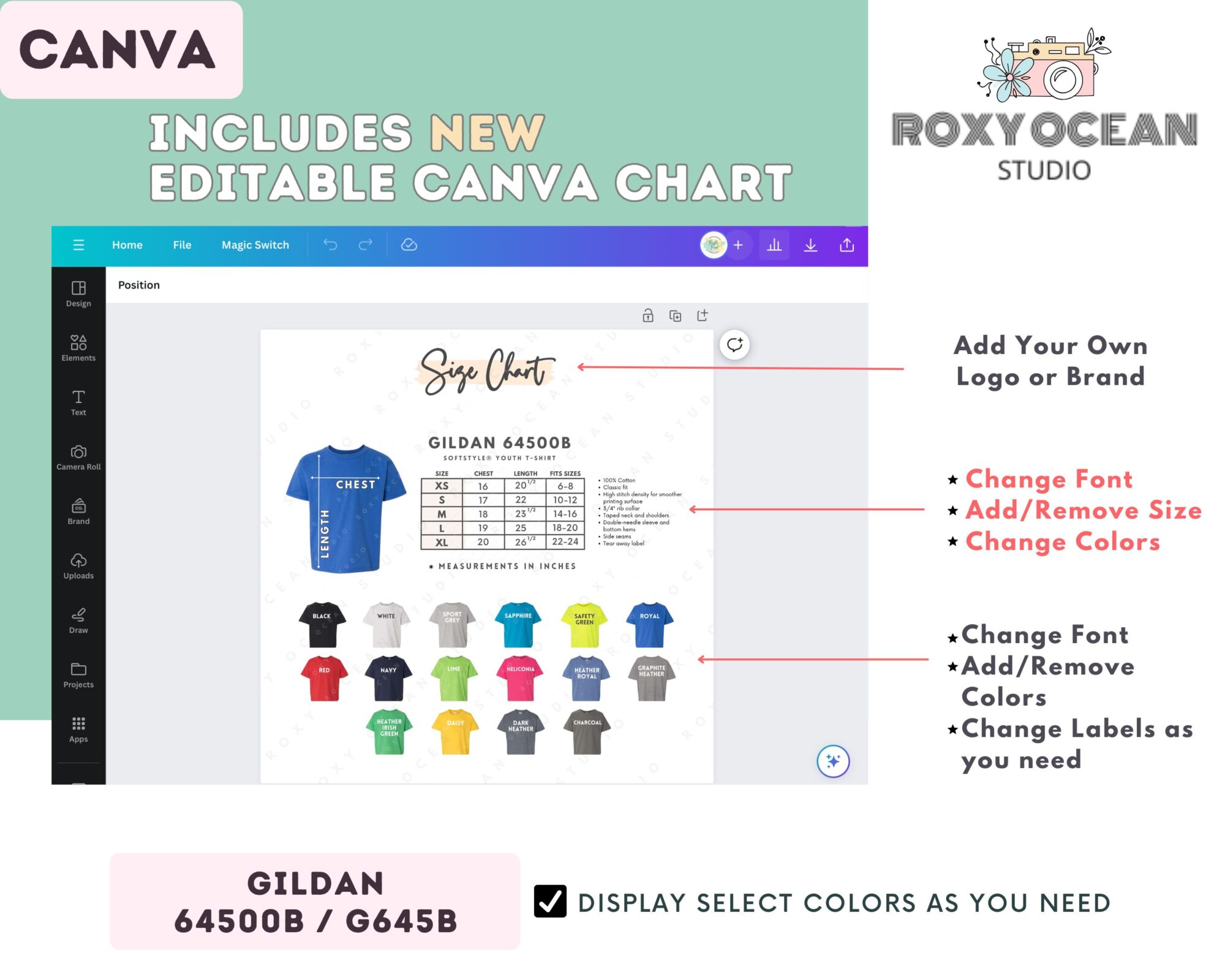 Editable Gildan 64500B Size + Color Chart - Image 2