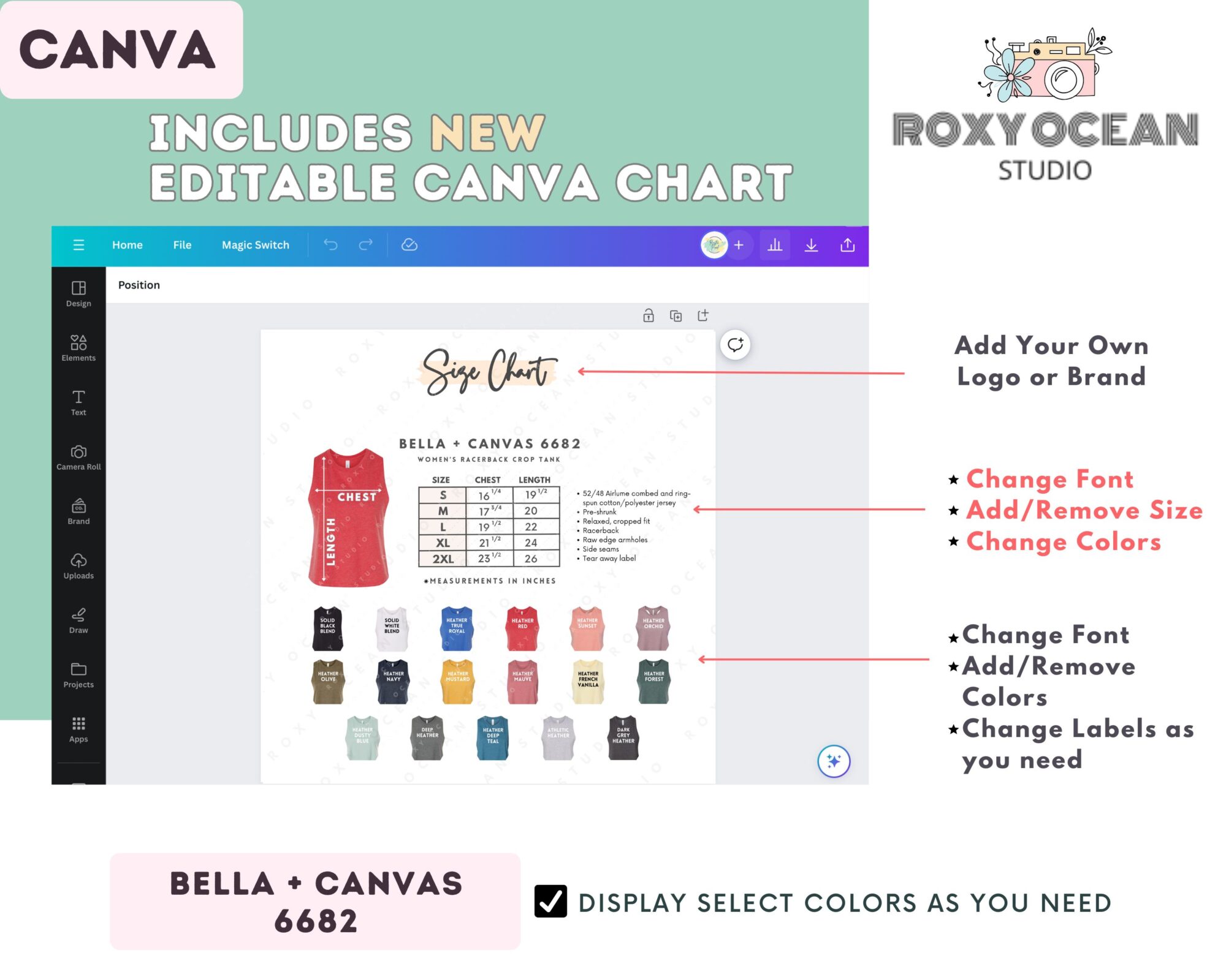 Editable Bella Canvas 6682 Size + Color Chart - Image 2