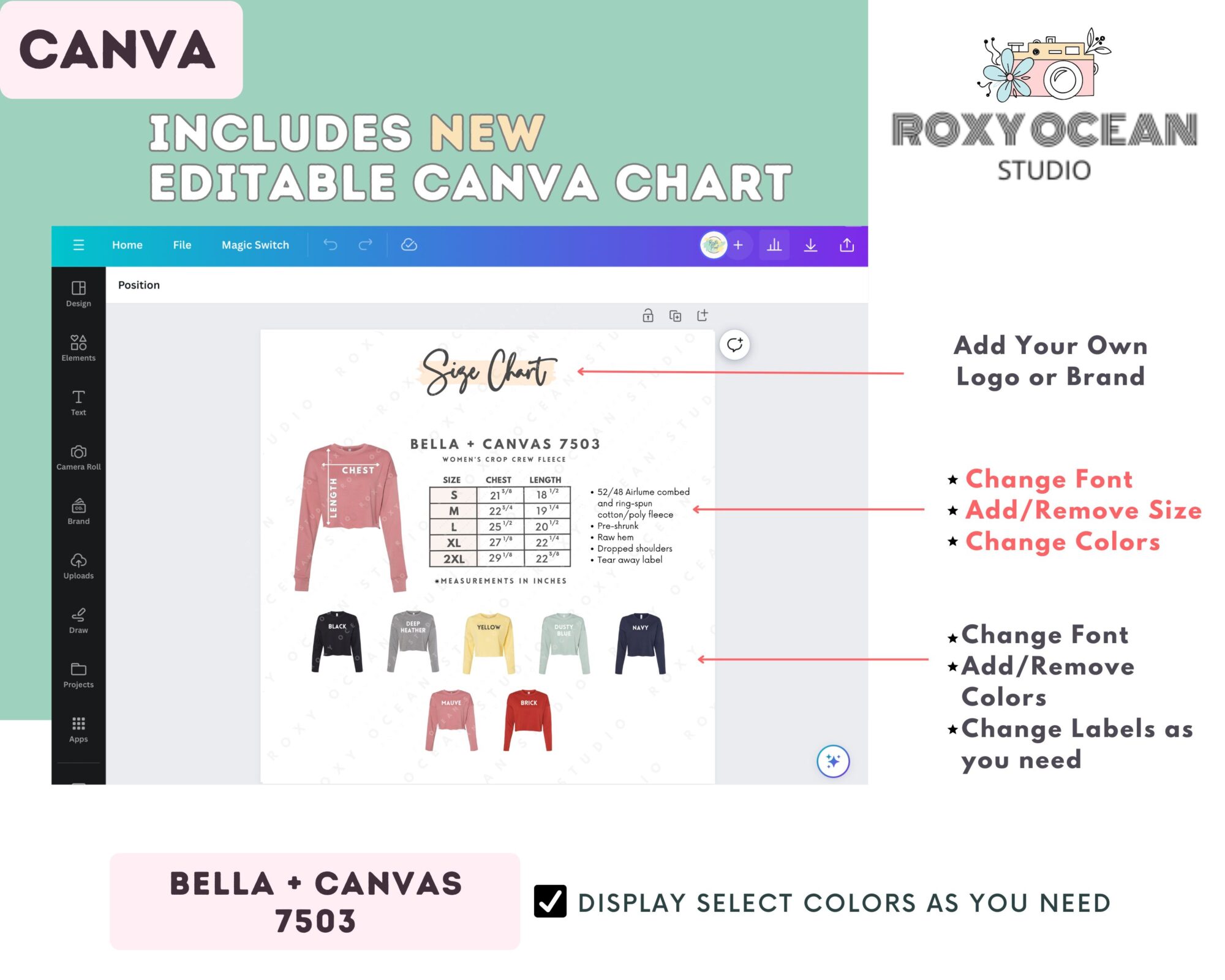 Editable Bella Canvas 7503 Size + Color Chart - Image 2