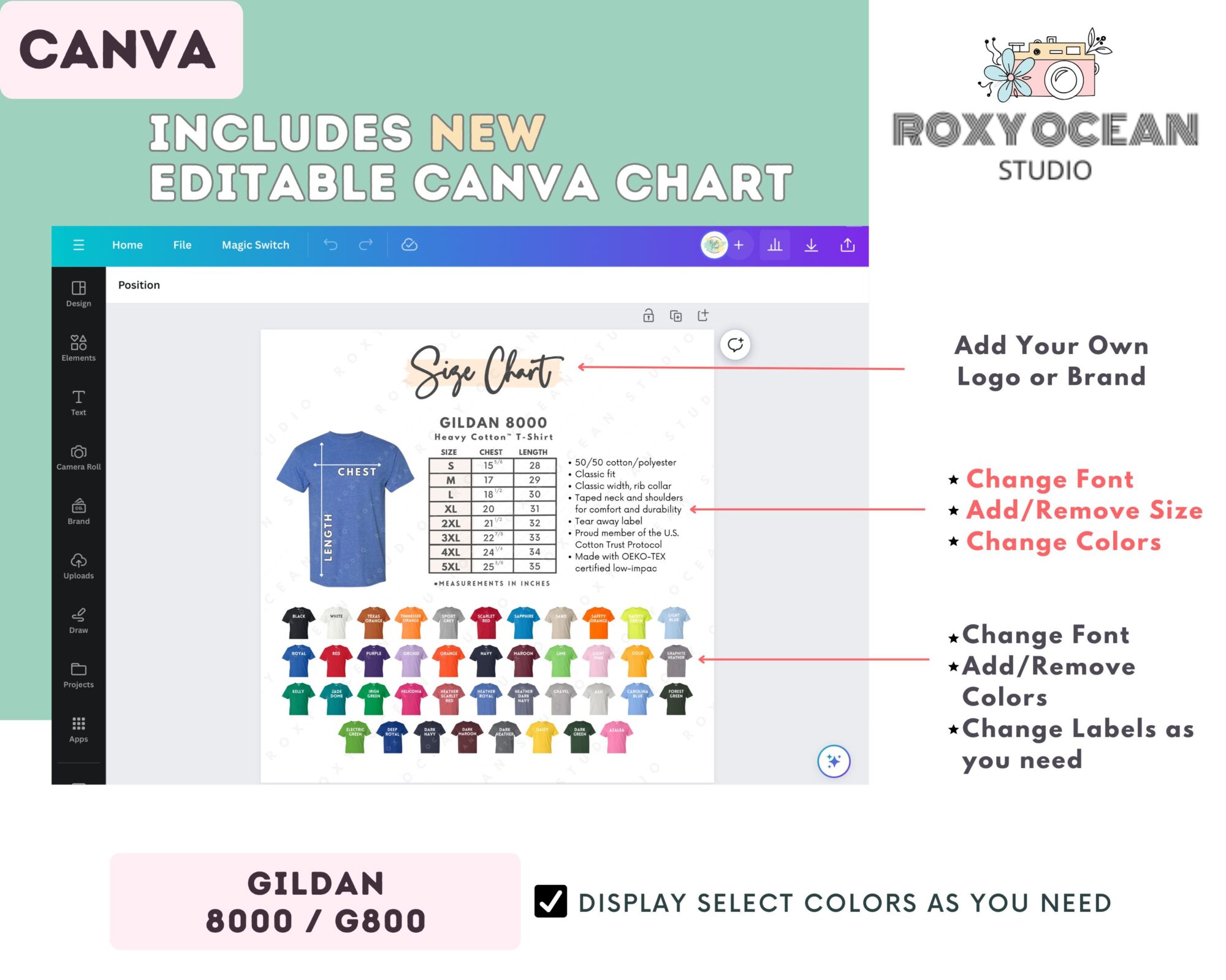 Editable Gildan 8000 Size + Color Chart - Image 2