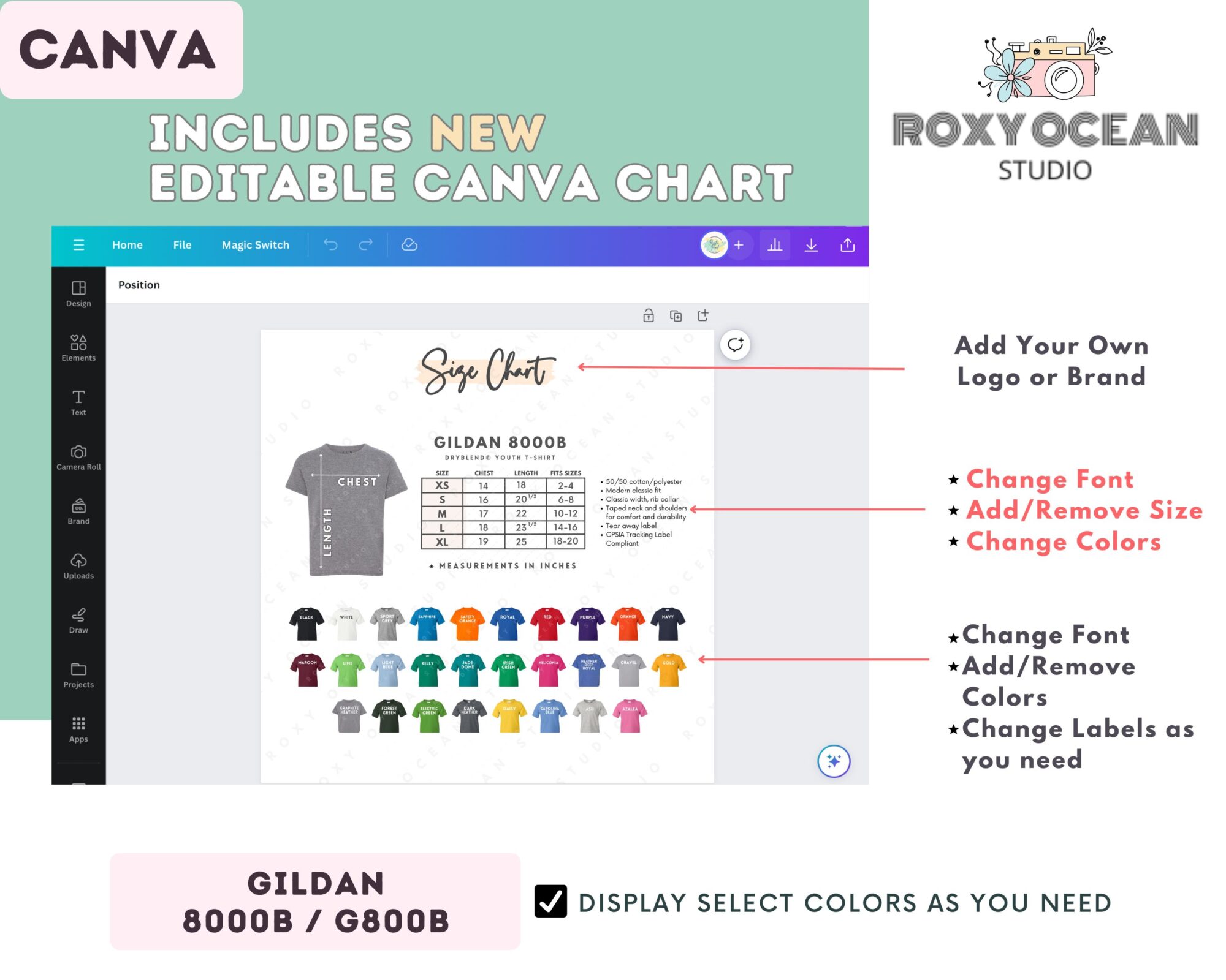 Editable Gildan 8000B Size + Color Chart - Image 2