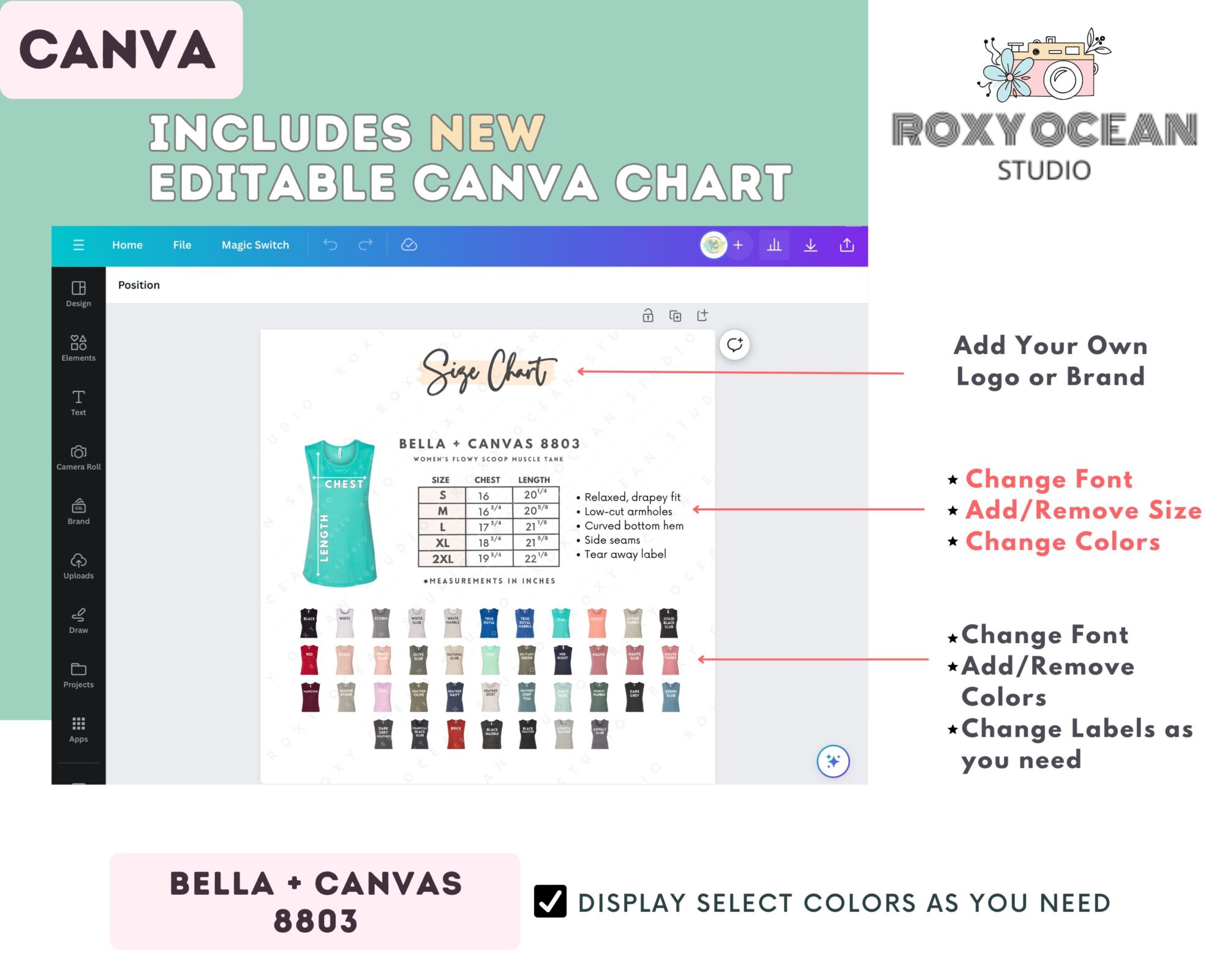 Editable Bella Canvas 8803 Size + Color Chart - Image 2