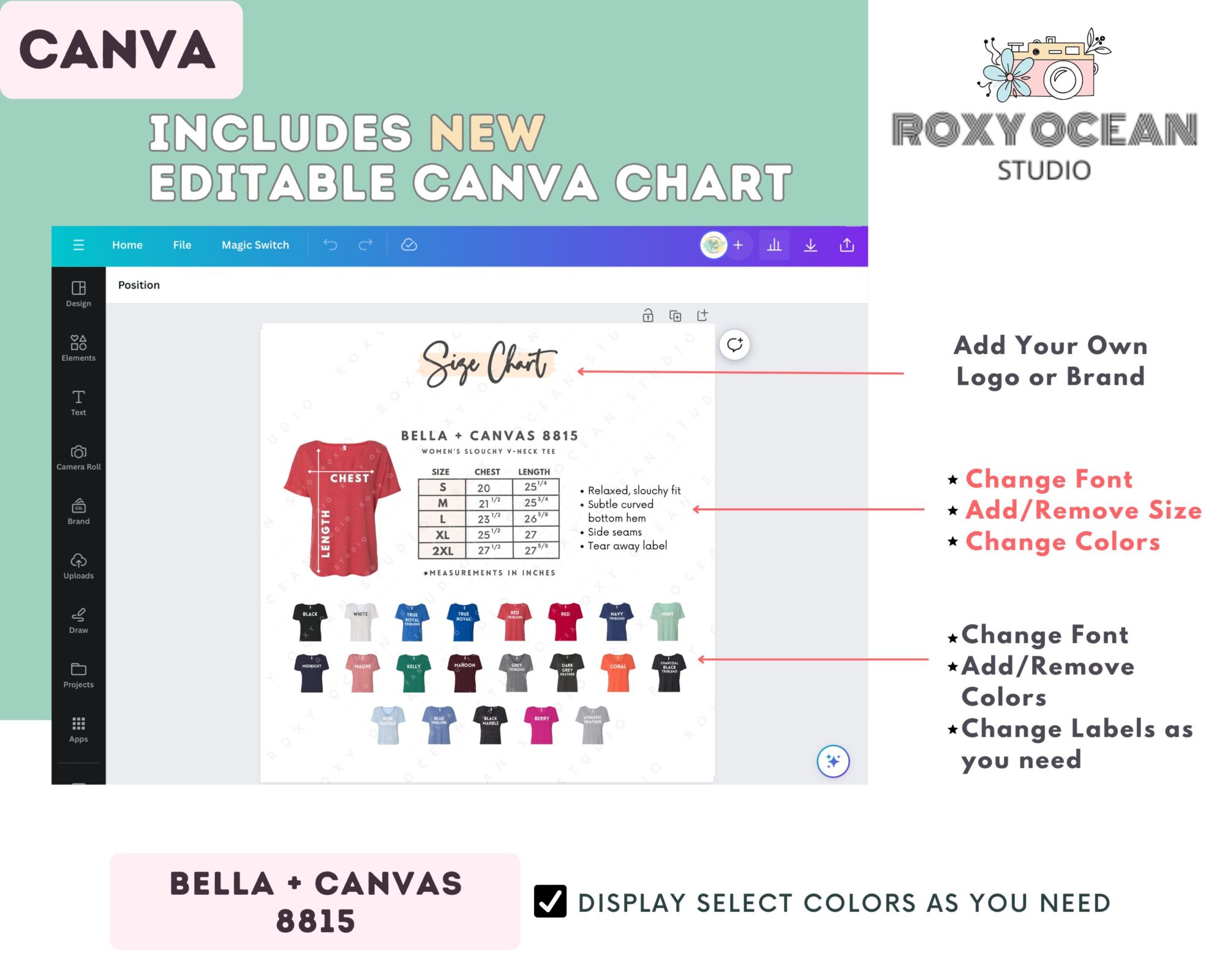 Editable Bella Canvas 8815 Size + Color Chart - Image 2