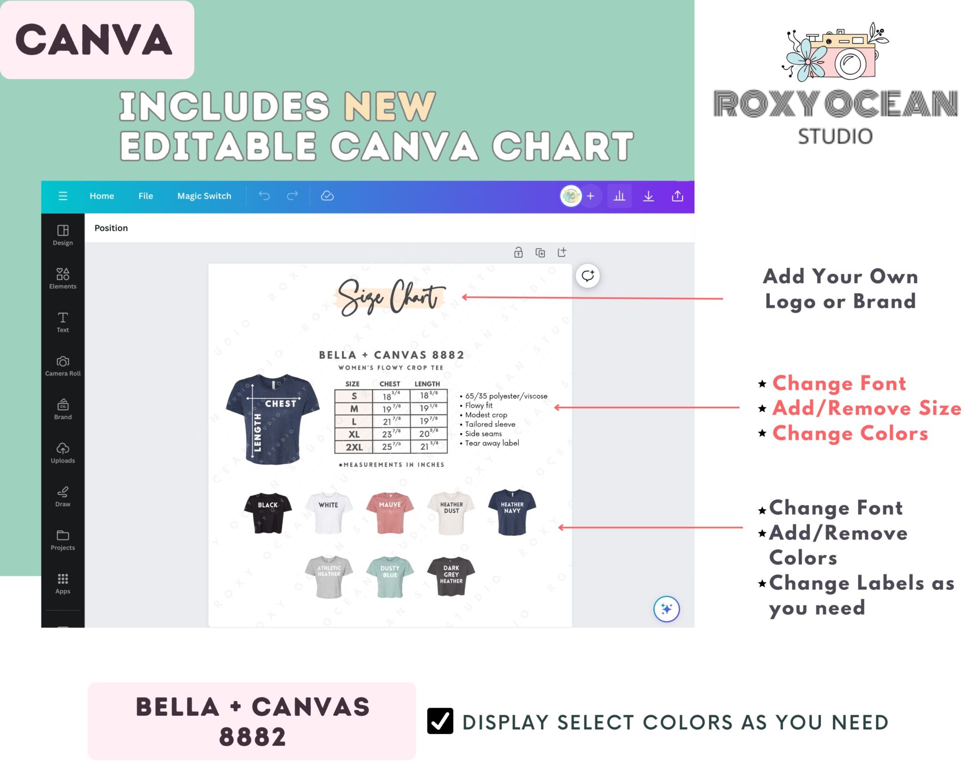 Editable Bella Canvas 8882 Size + Color Chart - Image 2