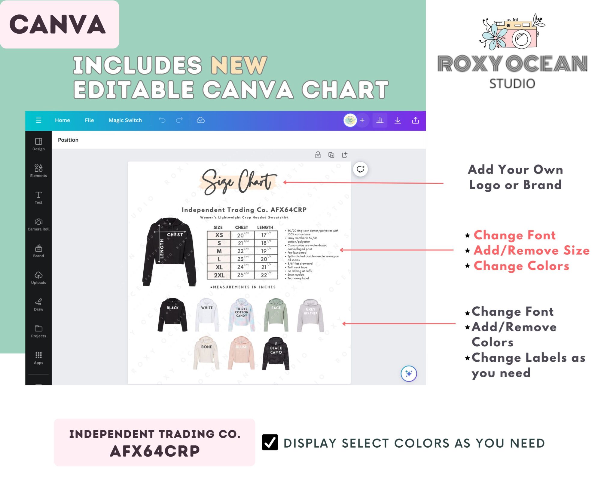 Editable Independent Trading Co. AFX64CRP Size + Color Chart - Image 2