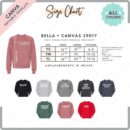 Editable Bella Canvas 3901Y Size + Color Chart