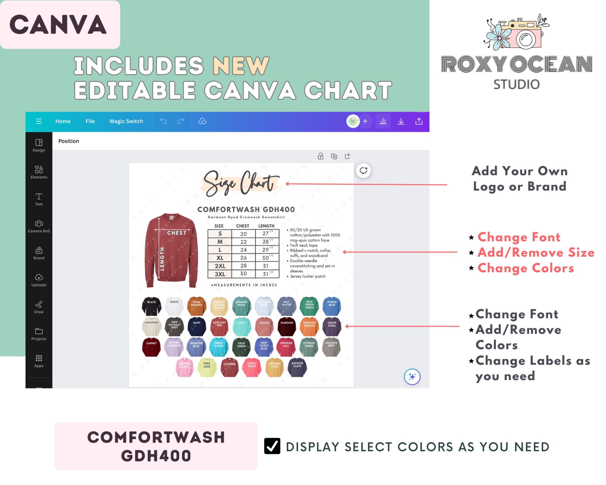 Editable Comfortwash GDH400 Size + Color Chart - Image 2